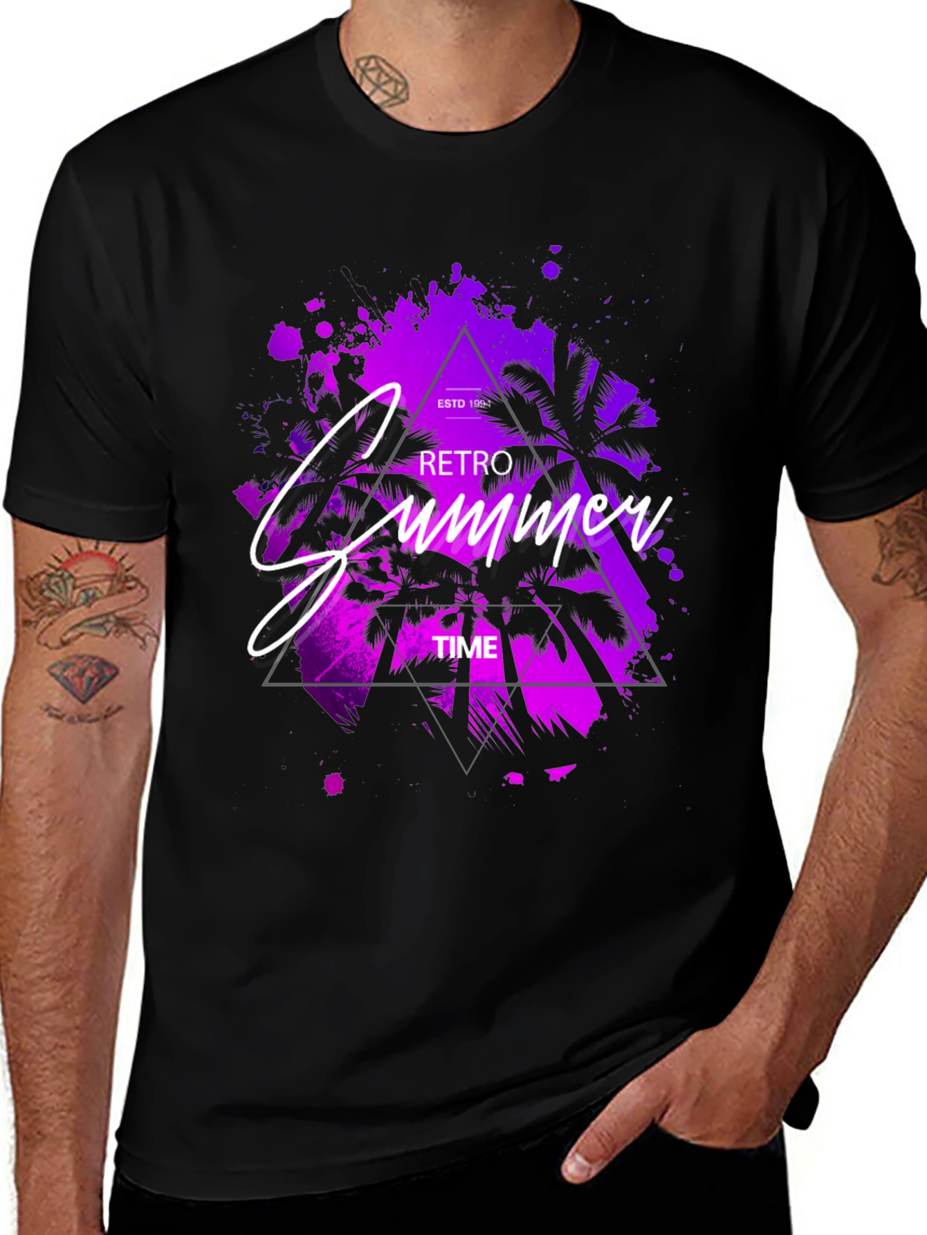 Retro Summer Time Black Graphic T-Shirt