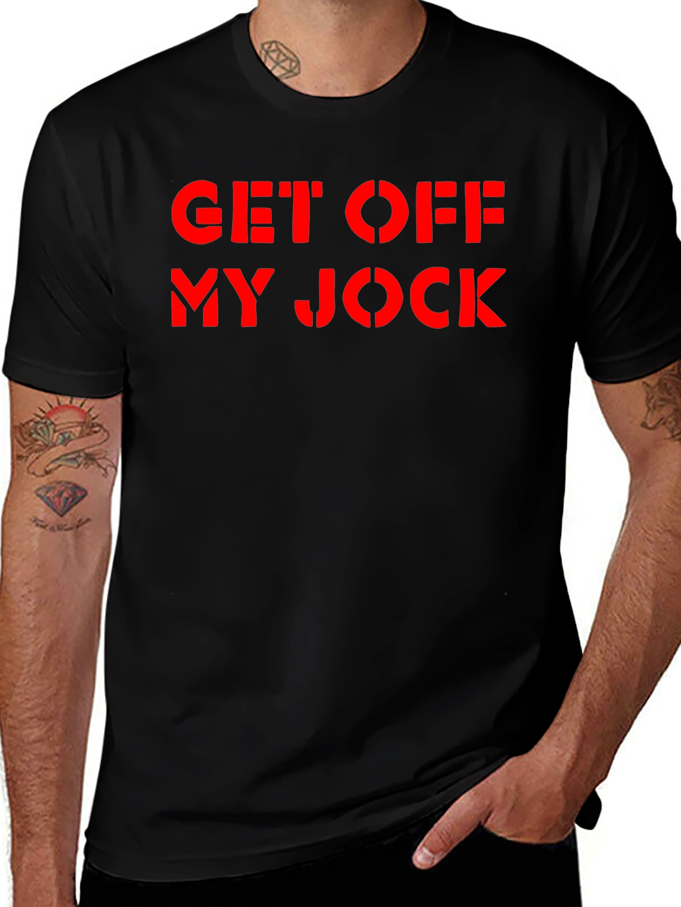 Variant 5 of Get Off My Jock Graphic Tee - Black Cotton T-Shirt