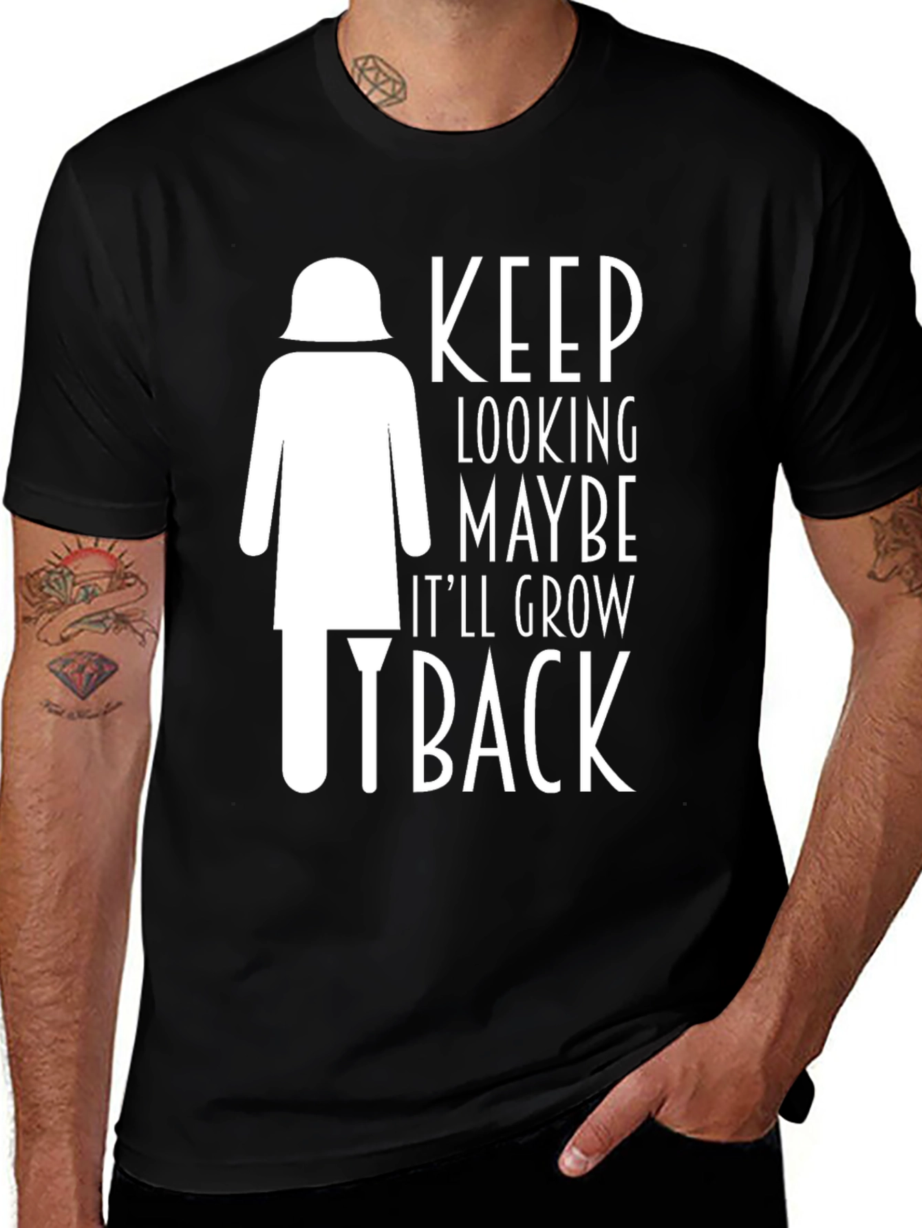 Variant 2 of Humorous Baldness T-Shirt - Keep Looking Maybe It'll Grow Back