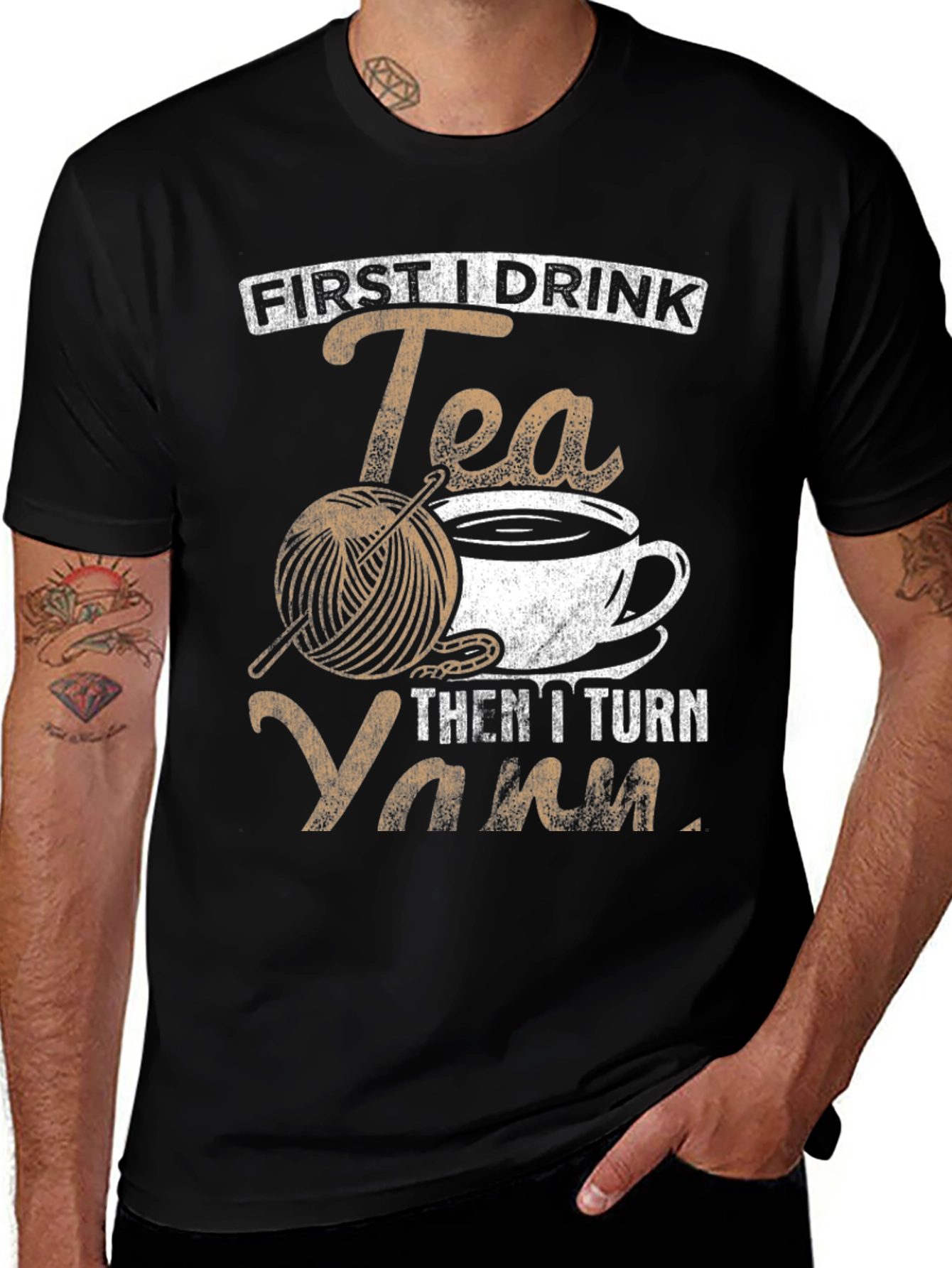 Variant 22 of Tea & Yarn T-Shirt - Knitting Lover's Tee