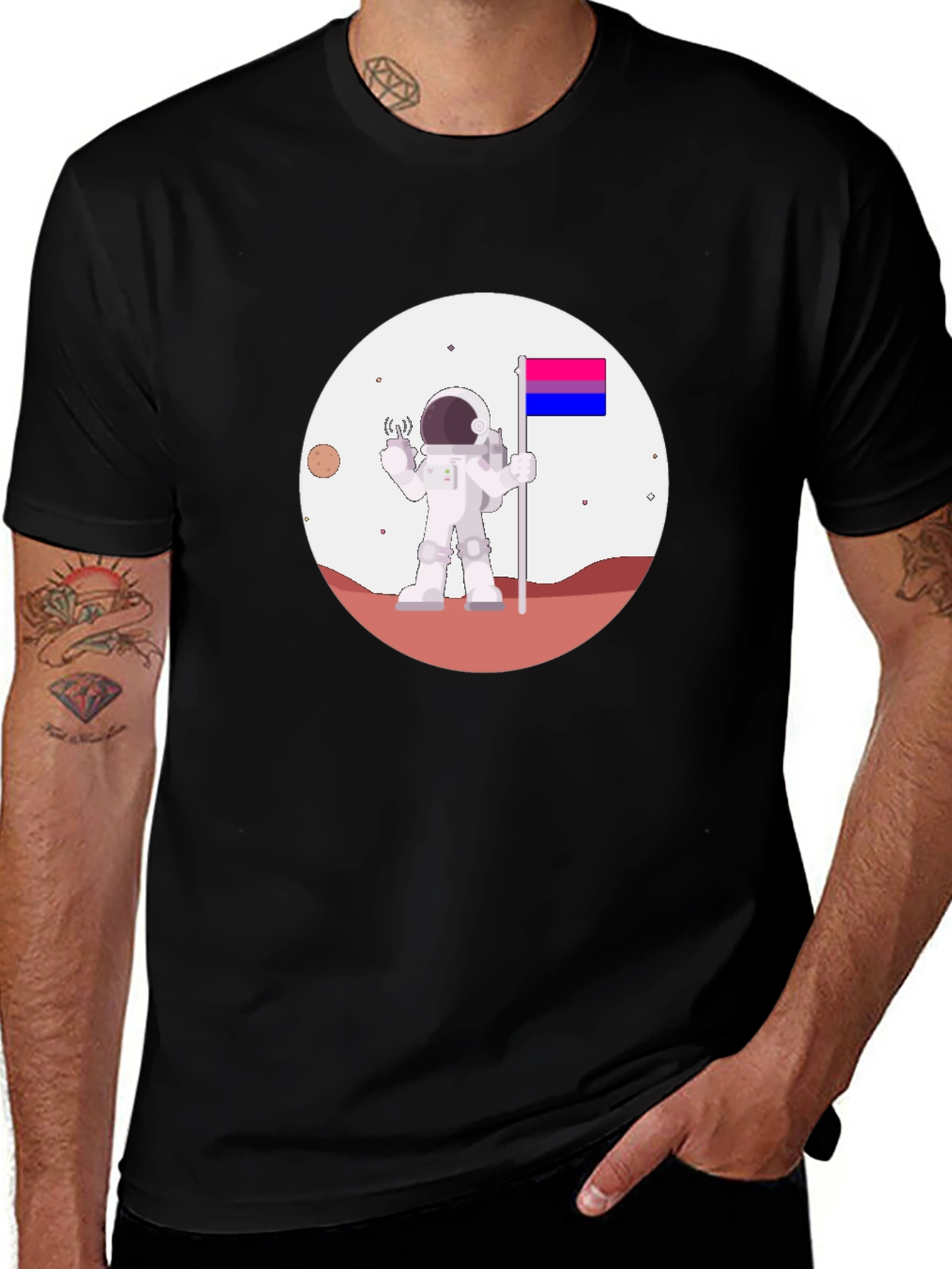 Variant 9 of Bisexual Pride Astronaut Black T-Shirt