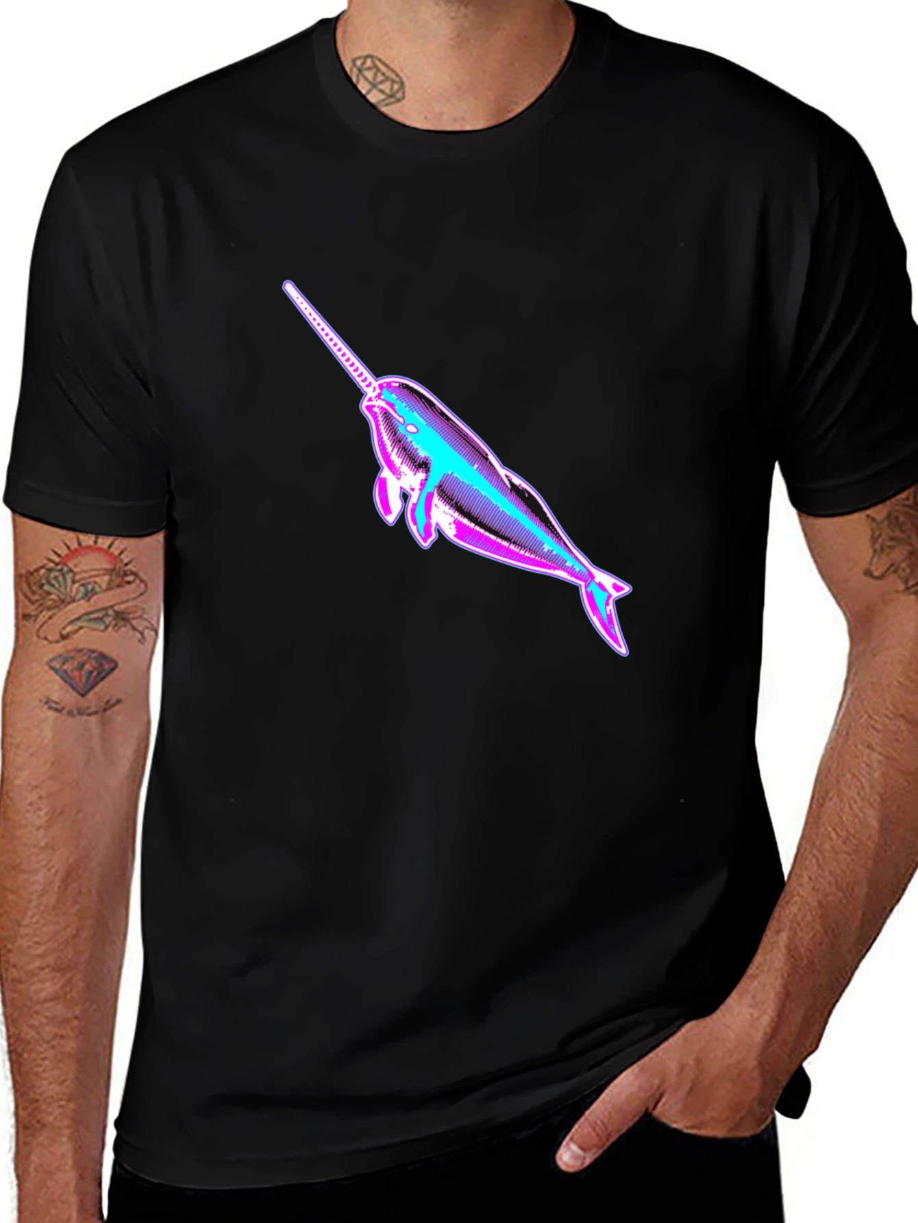 Variant 28 of Narwhal Graphic Print Black T-Shirt