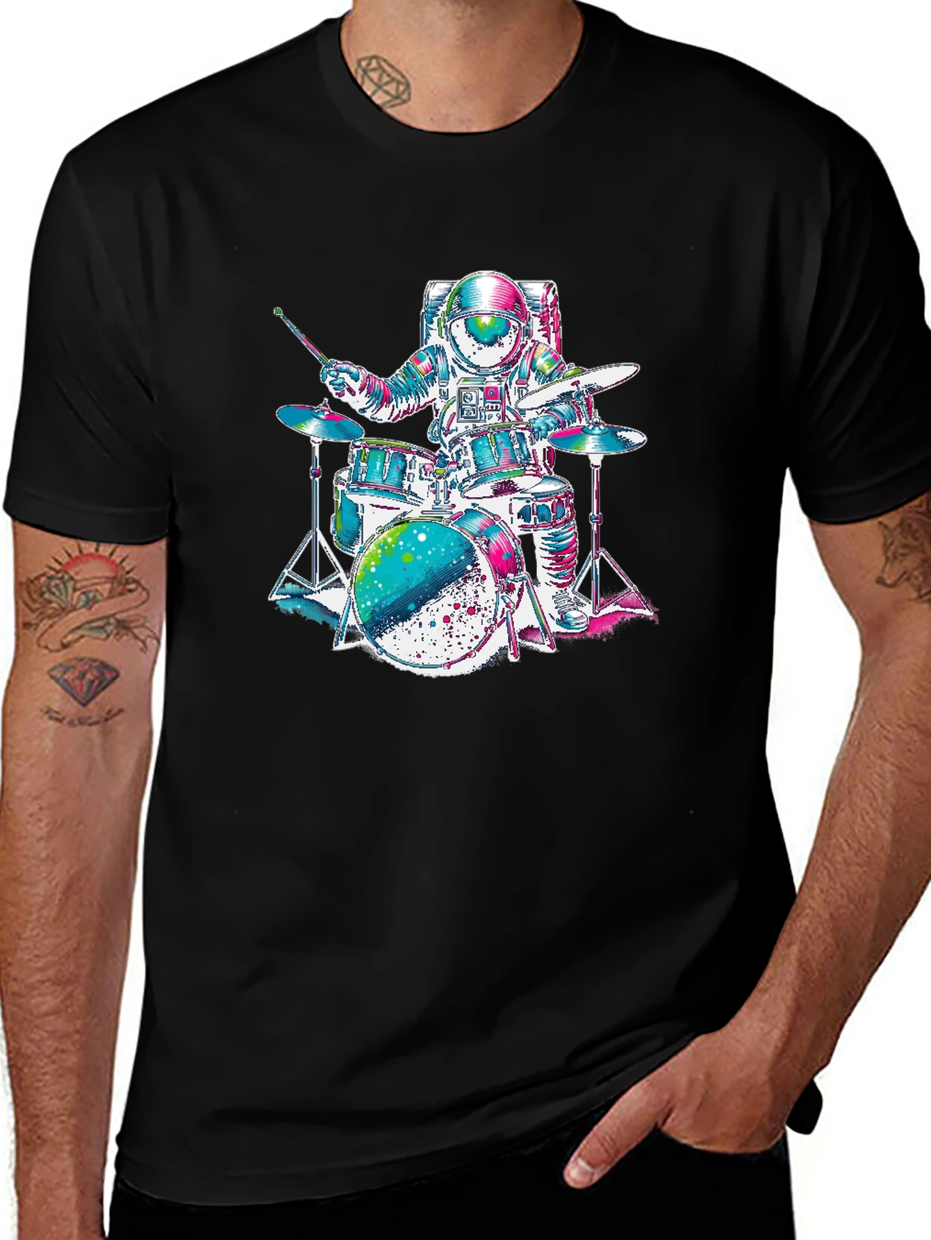 Variant 19 of Astronaut Drummer Graphic T-Shirt - Space Rocker Tee