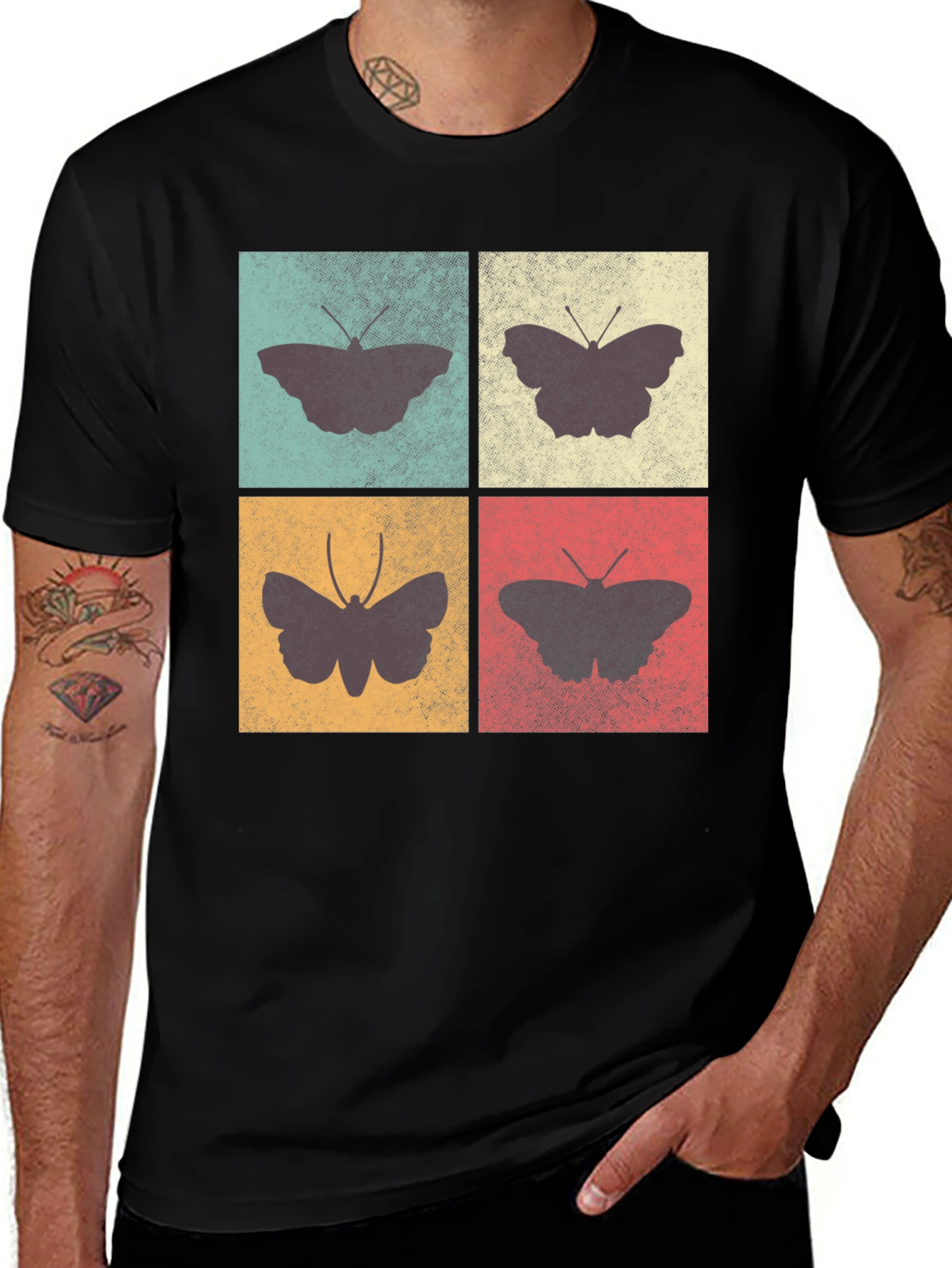 Retro Butterfly Block Print Tee - Soft Cotton Casual Wear