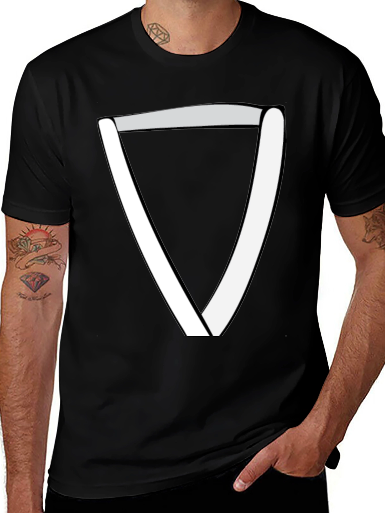 Variant 22 of Minimalist White Triangle Graphic Black Tee