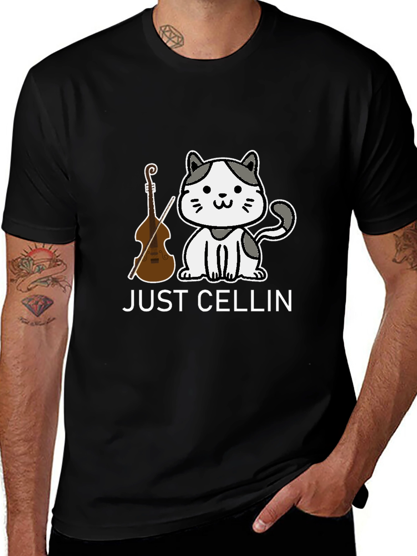 Just Cellin' T-Shirt: Cat with Cello Humor Tee
