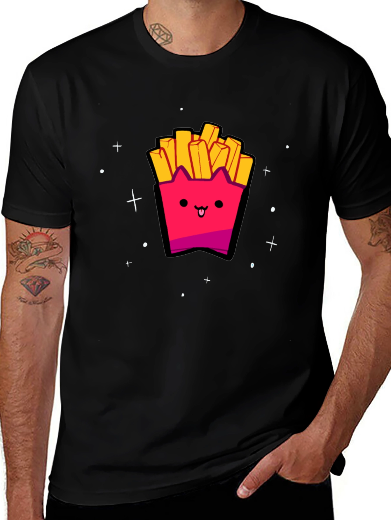 Variant 26 of Cute Kawaii Fries Graphic Black T-Shirt