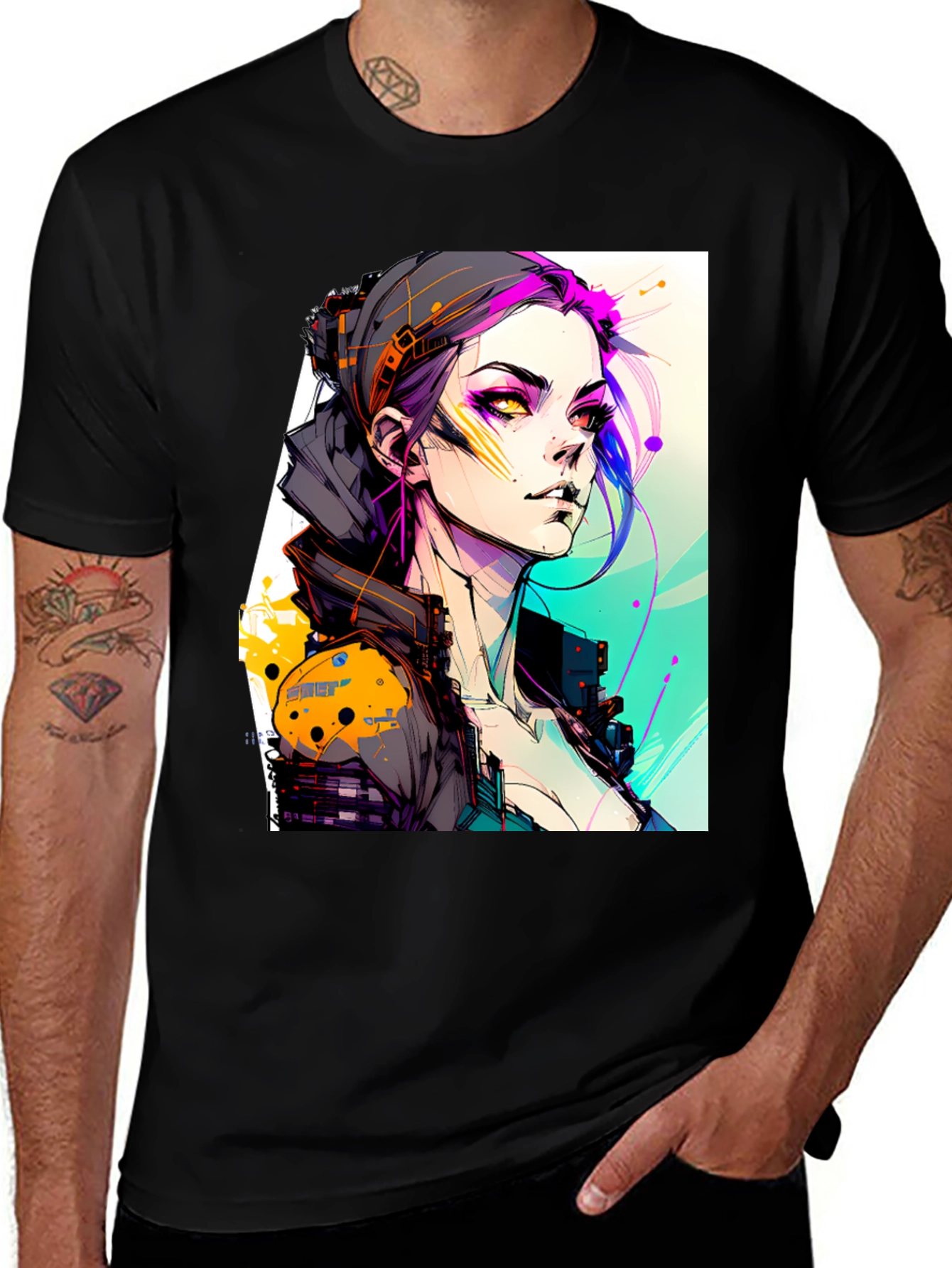 Variant 5 of Cyberpunk Girl Black T-Shirt