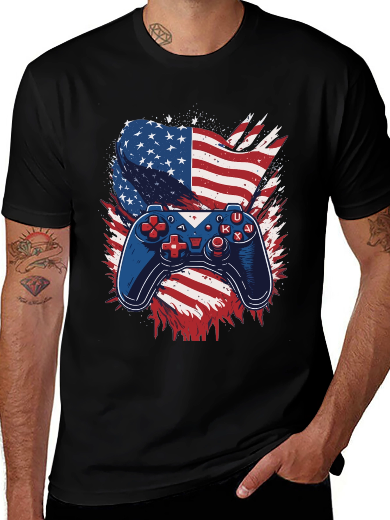 Variant 12 of Patriotic Gamer T-Shirt - American Flag Controller