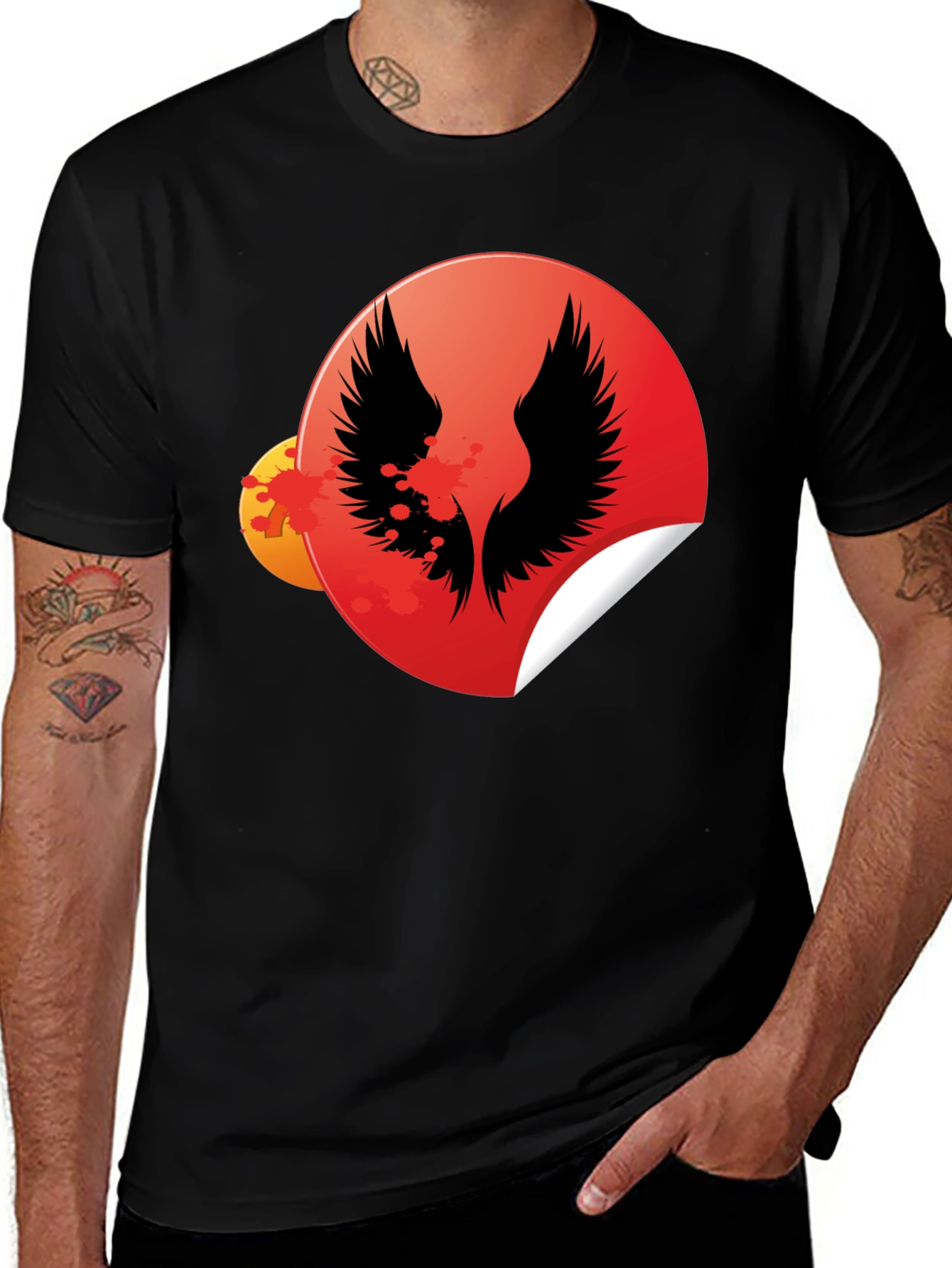 Variant 27 of Black Graphic Tee - Wings Circle Design
