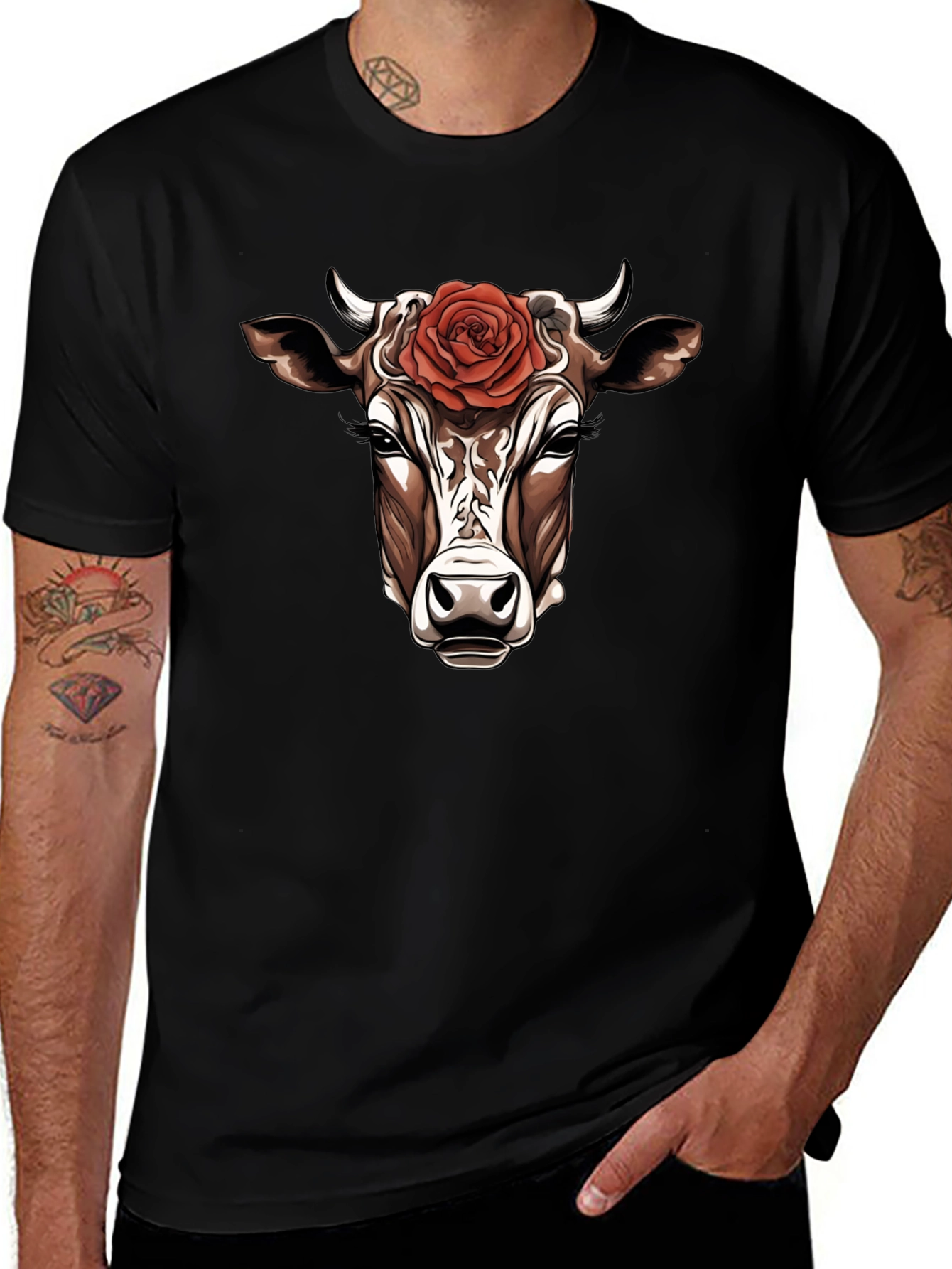 Cow with Rose T-Shirt - Unique Graphic Tee