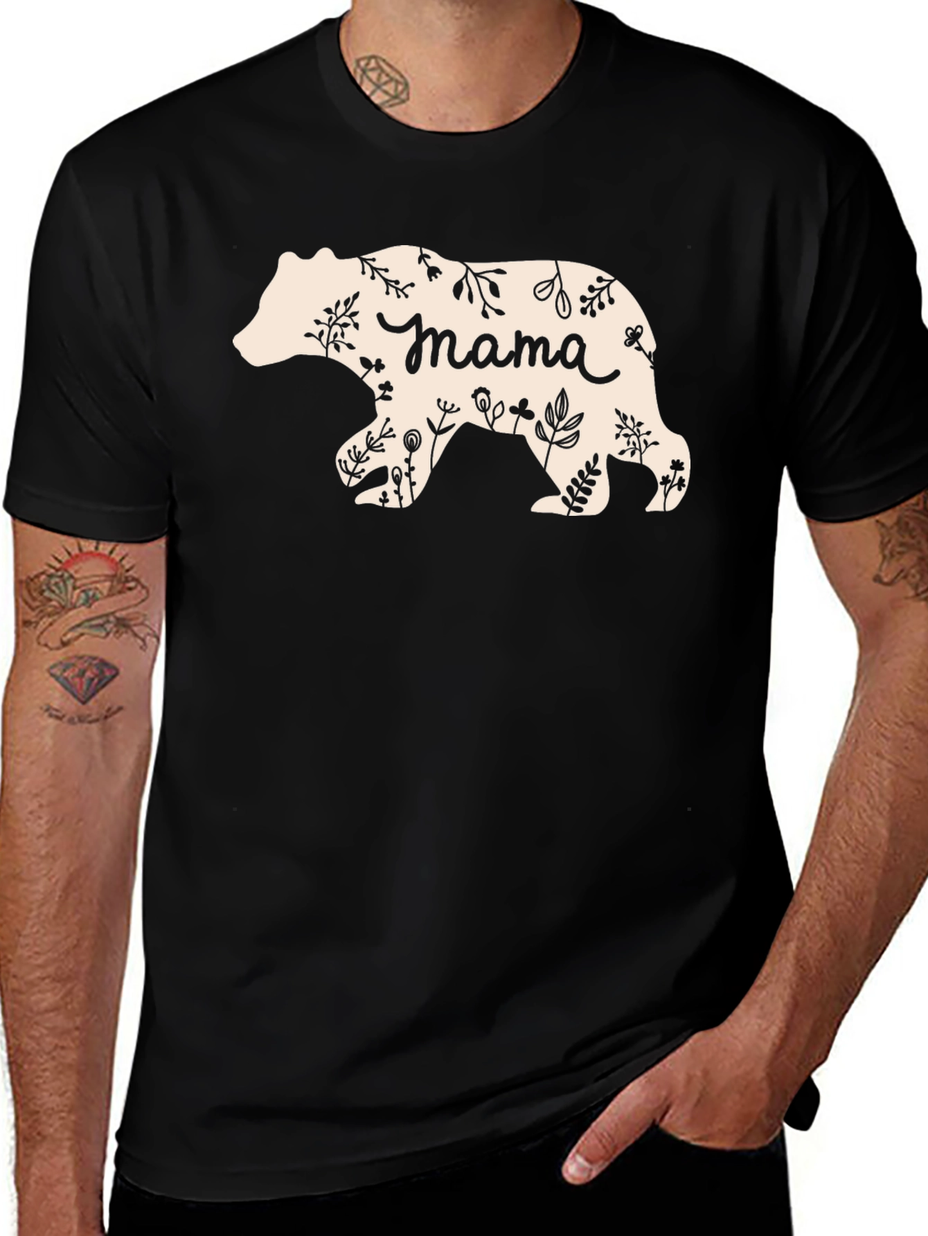 Variant 20 of Mama Bear Floral Graphic T-Shirt - Black