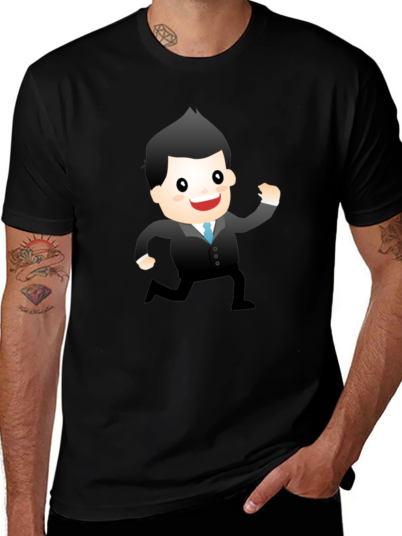 Variant 11 of Cartoon Businessman Graphic Tee - Black T-Shirt