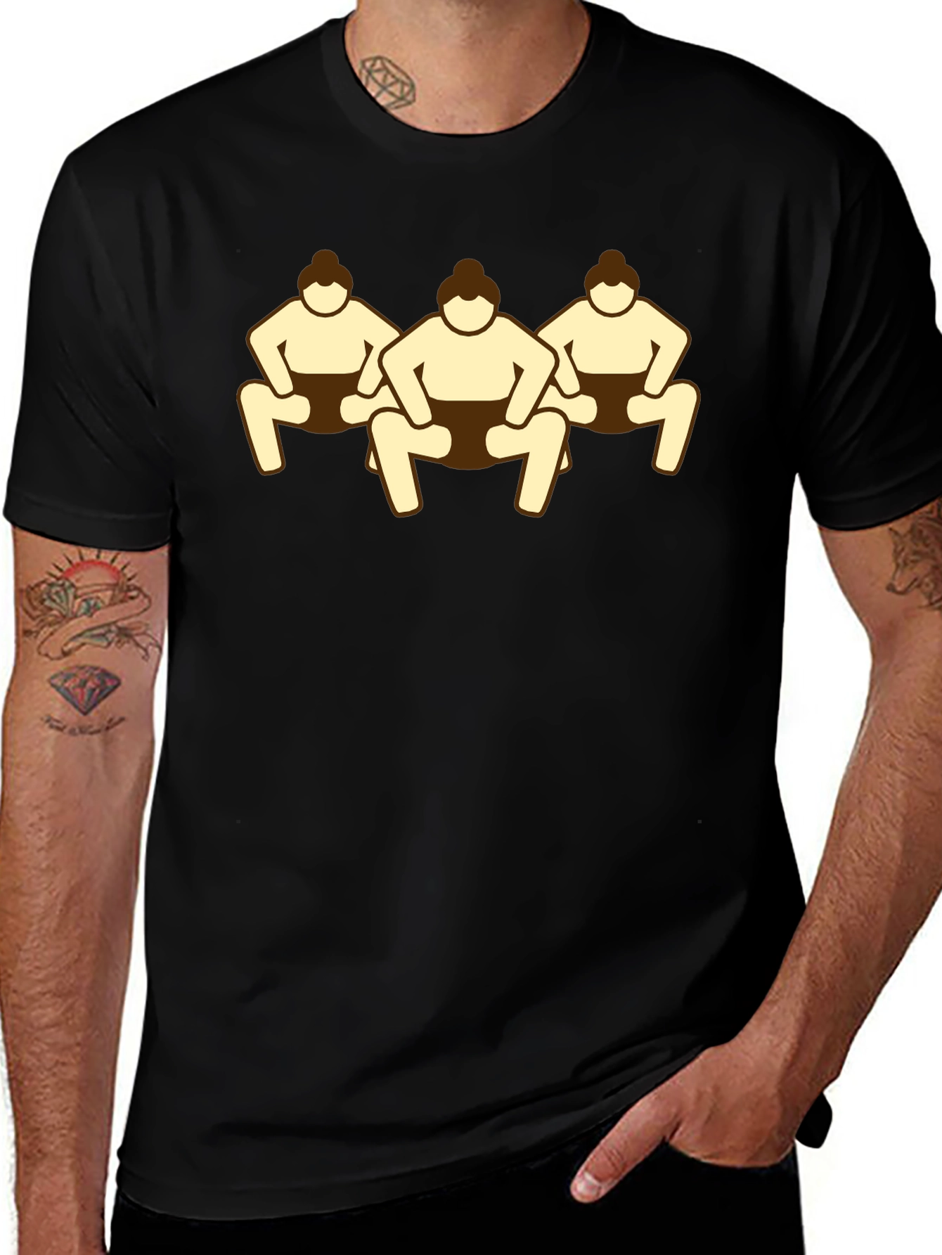 Black Sumo Wrestlers Graphic Tee - Black Cotton T-Shirt main image