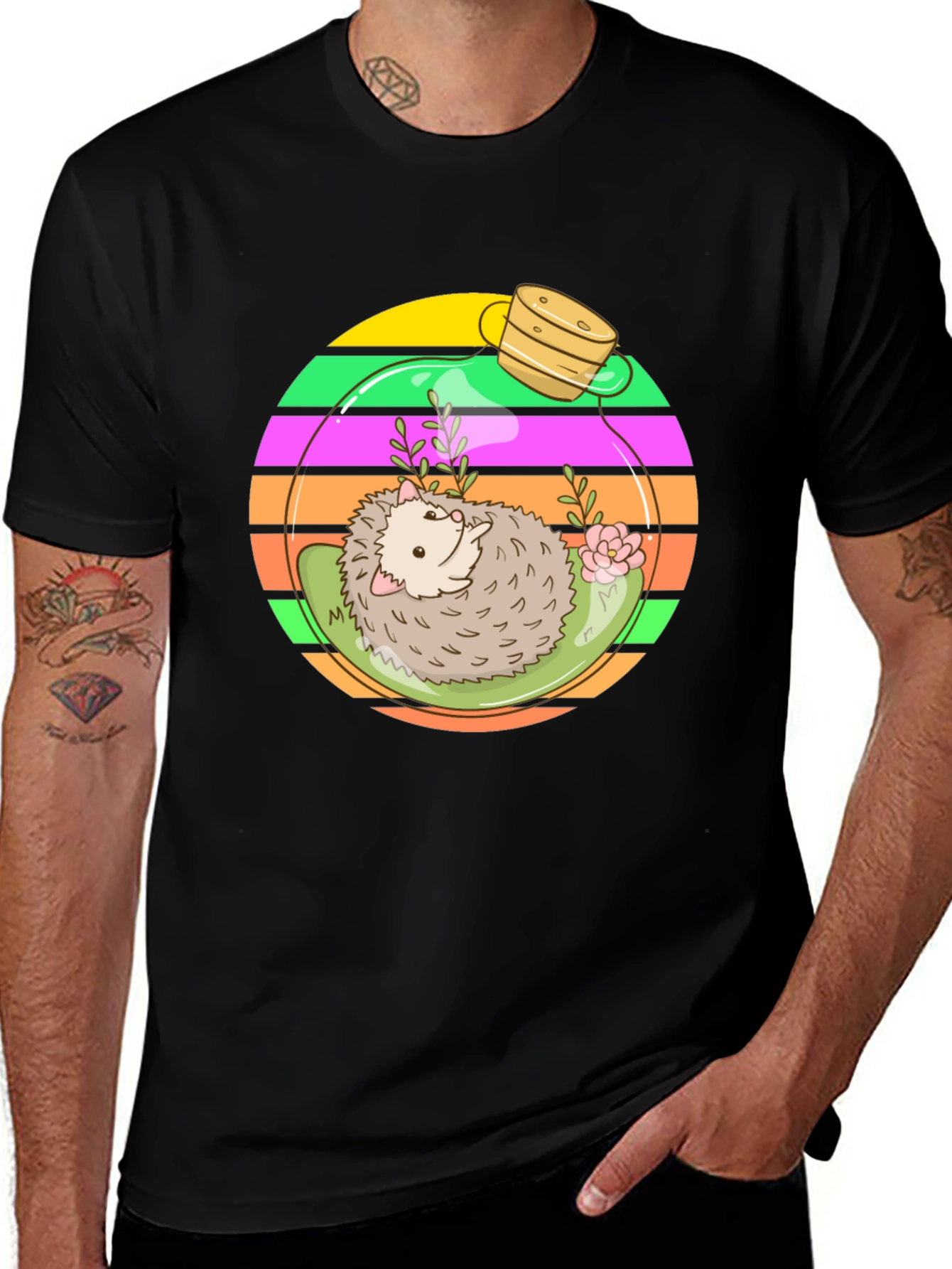 Variant 29 of Hedgehog Terrarium Graphic Tee - Novelty T-Shirt