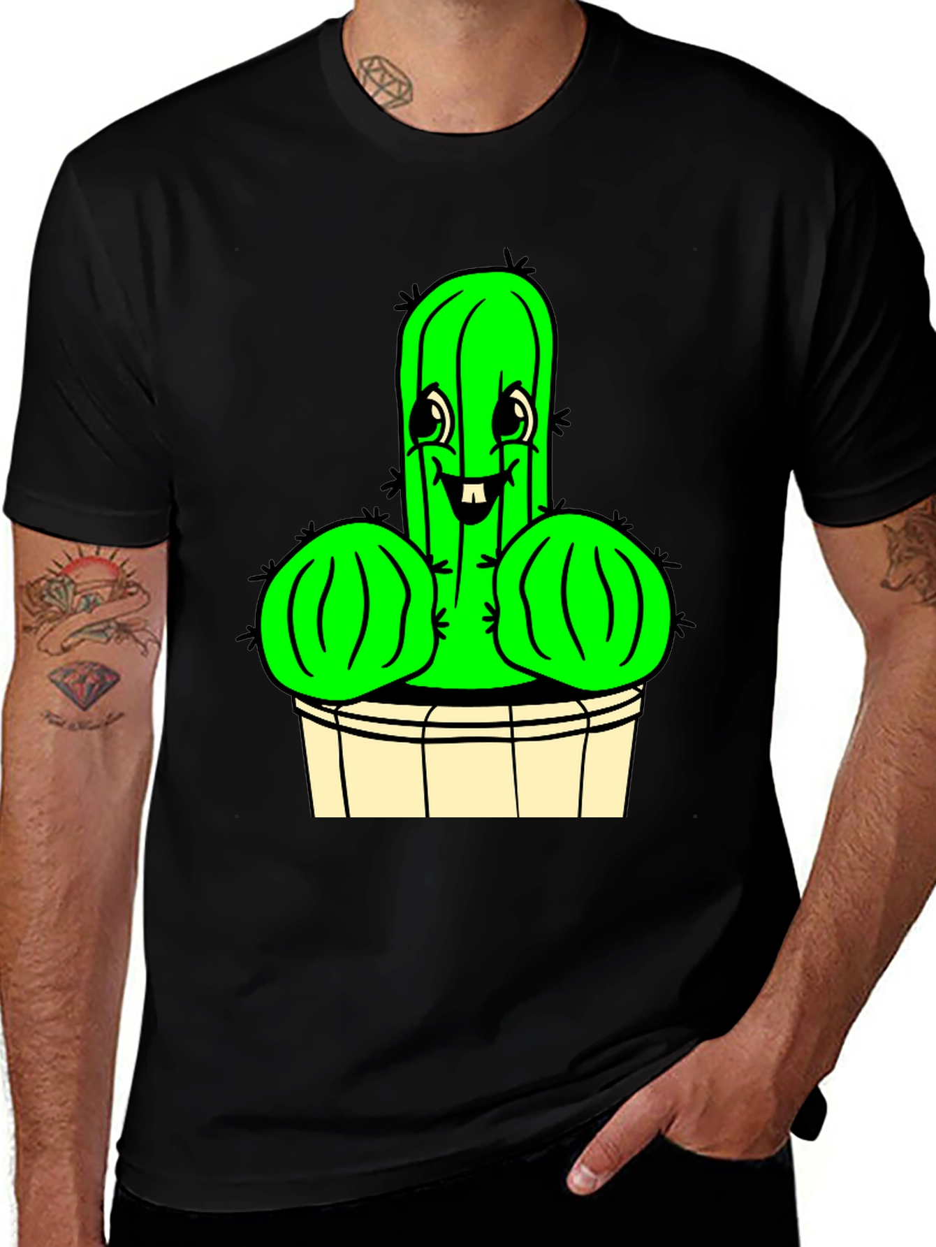 Variant 19 of Funny Cactus Graphic T-Shirt - Black