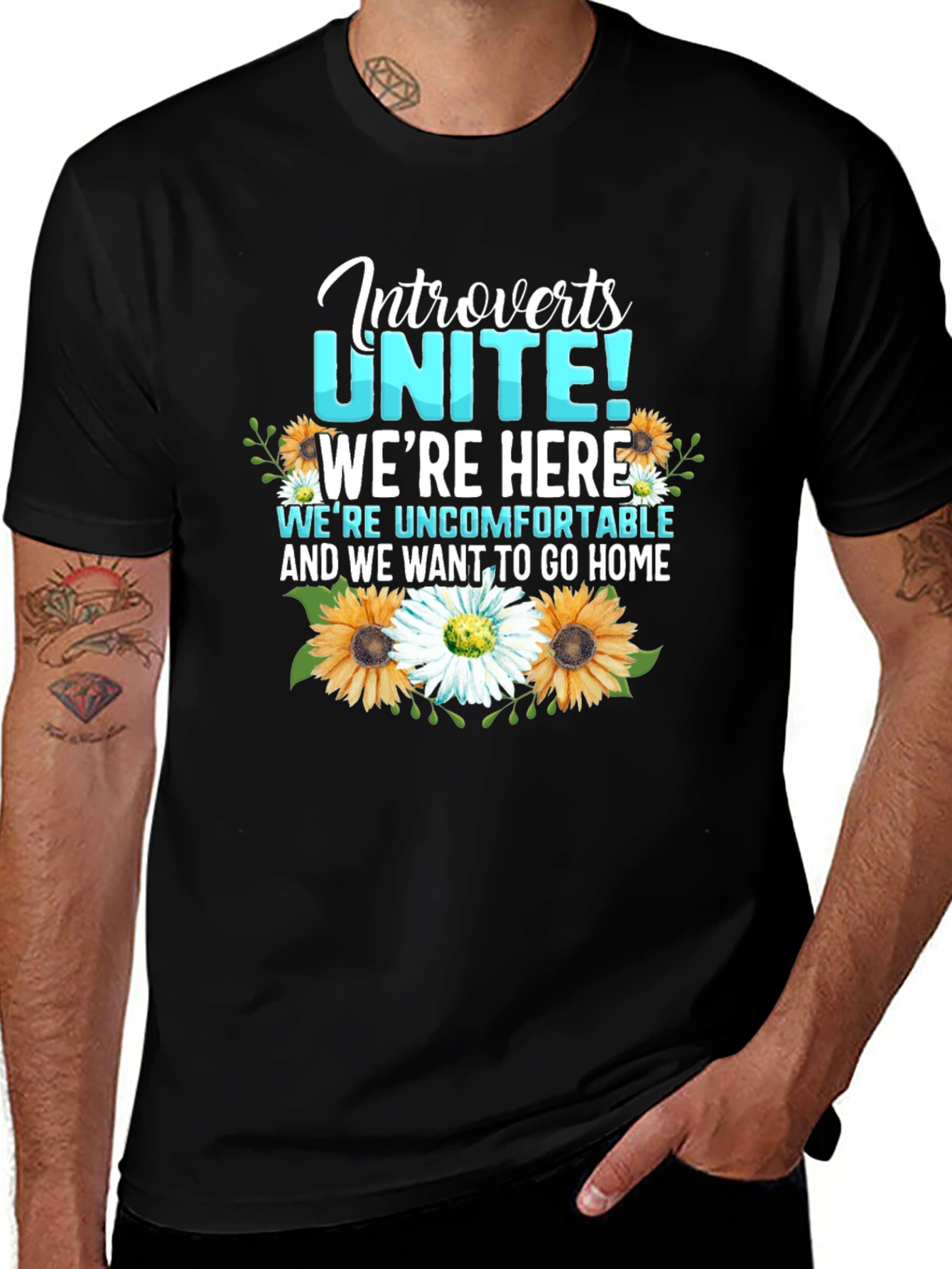 Variant 30 of Introverts Unite T-Shirt with Floral Design