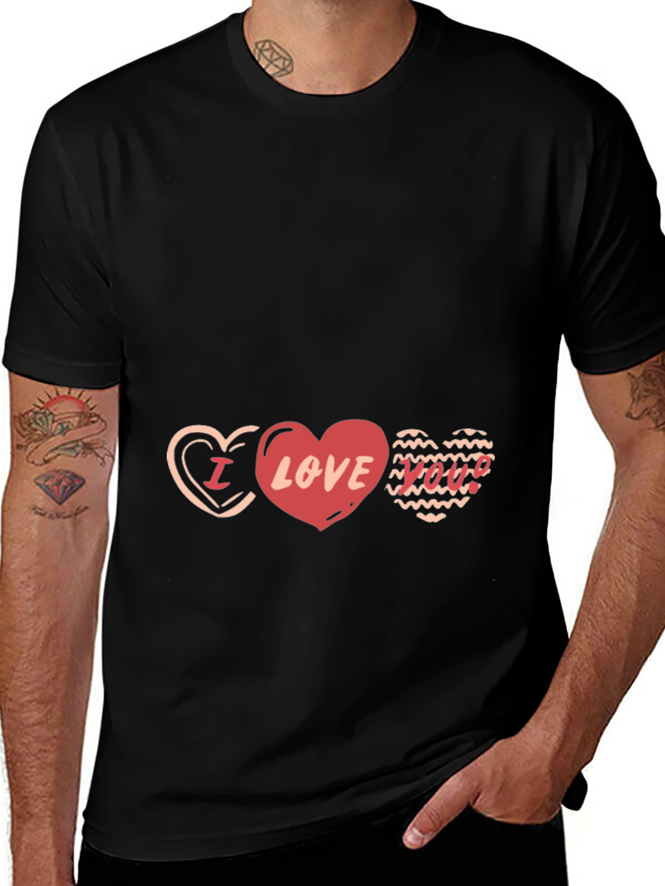 Variant 3 of I Love You Heart Graphic Tee - Casual Black T-Shirt