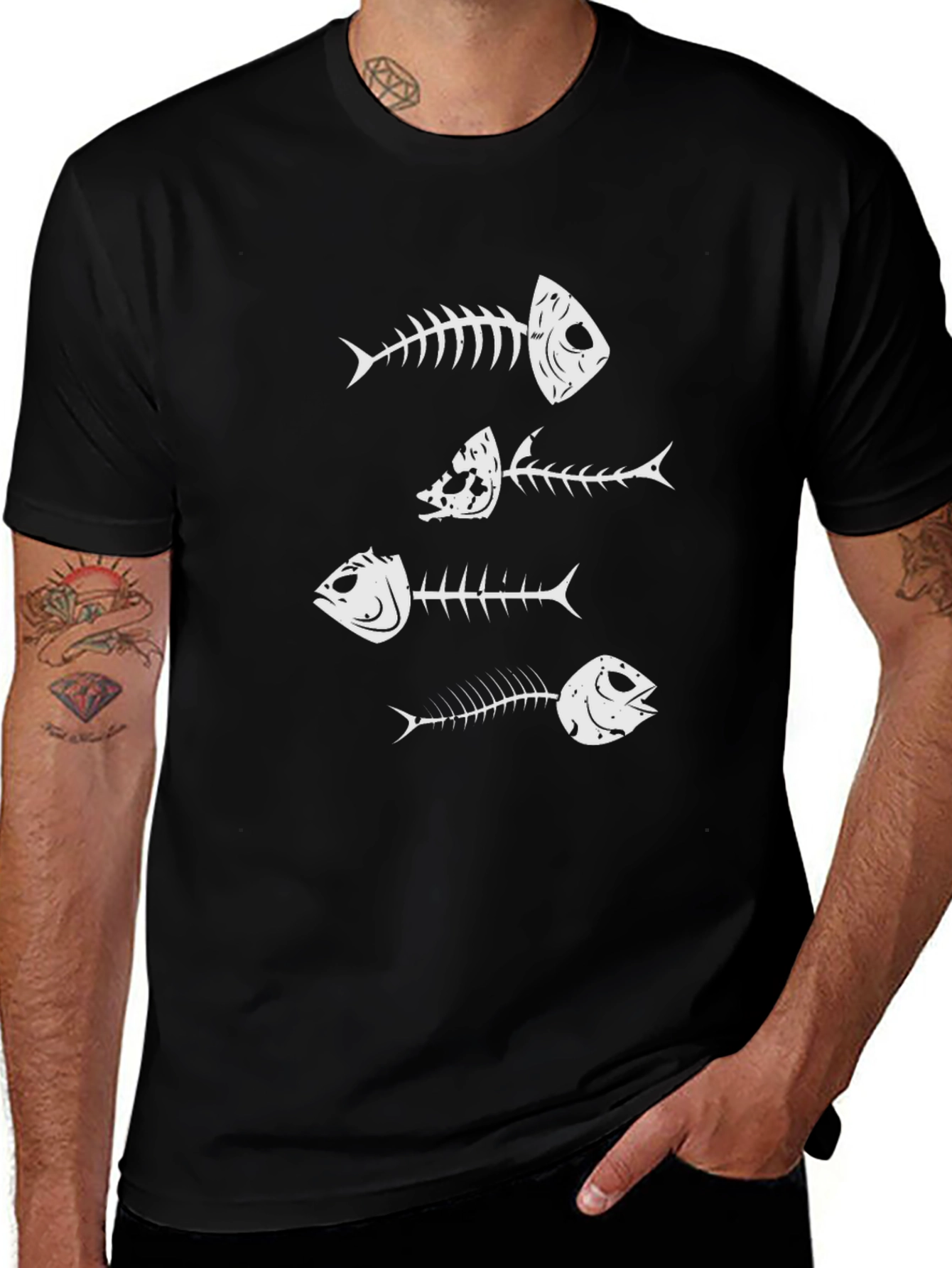Variant 21 of Men's Fish Bone Graphic Black T-Shirt