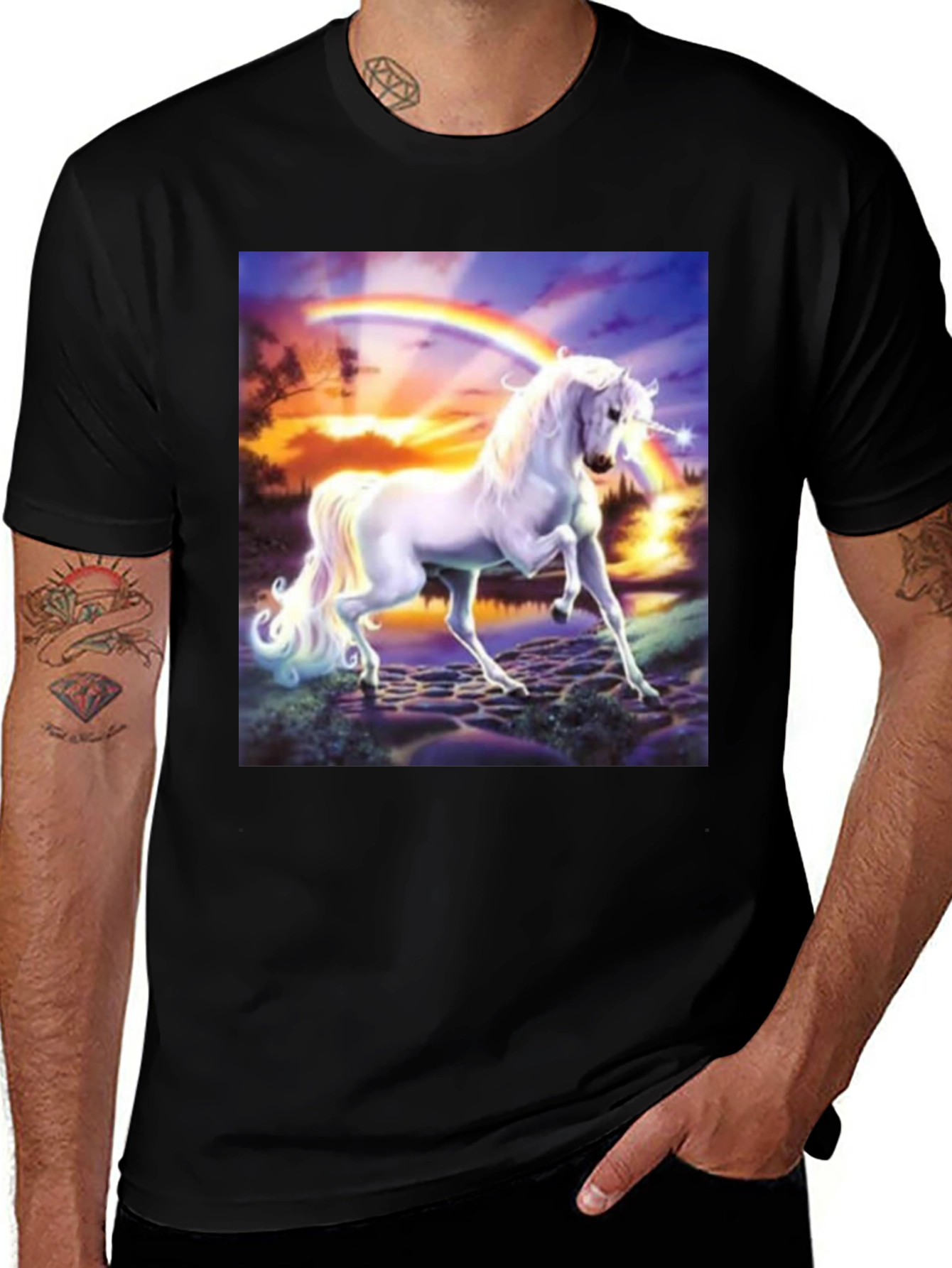Variant 18 of Unicorn Rainbow Graphic T-Shirt - Black