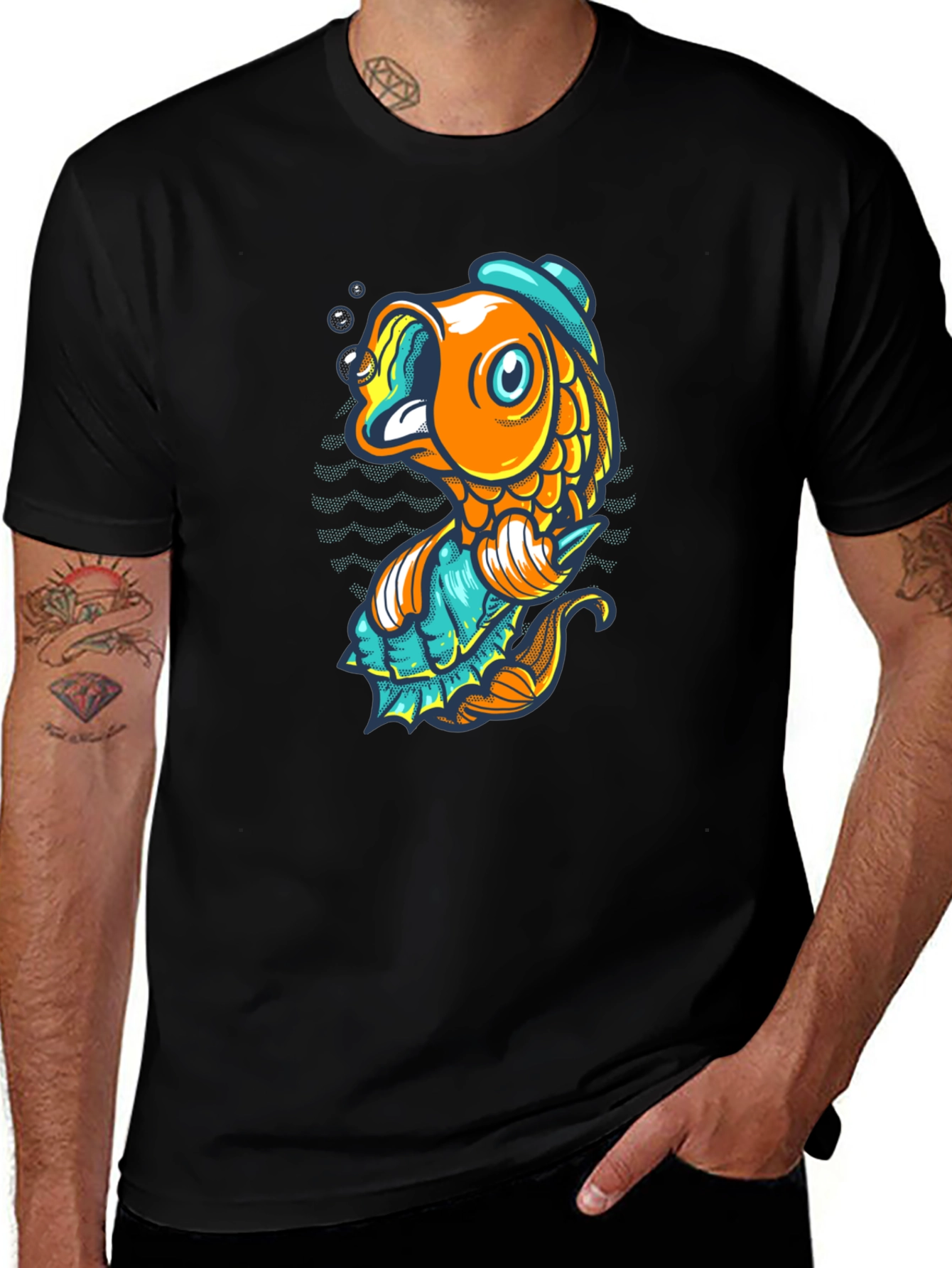 Variant 2 of Black T-Shirt with Cartoon Fish Graphic