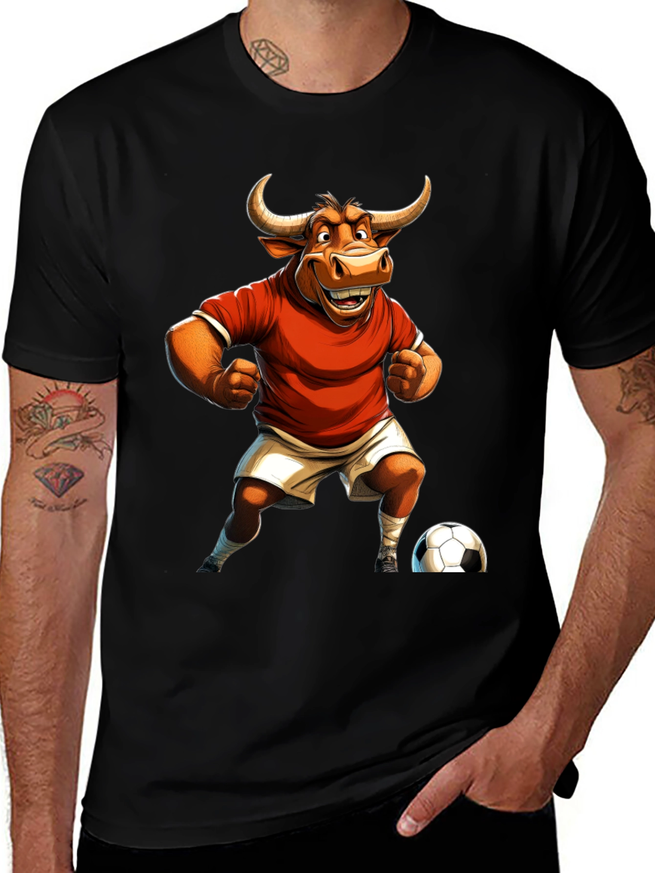 Variant 11 of Bull Soccer Player Graphic Tee - Black