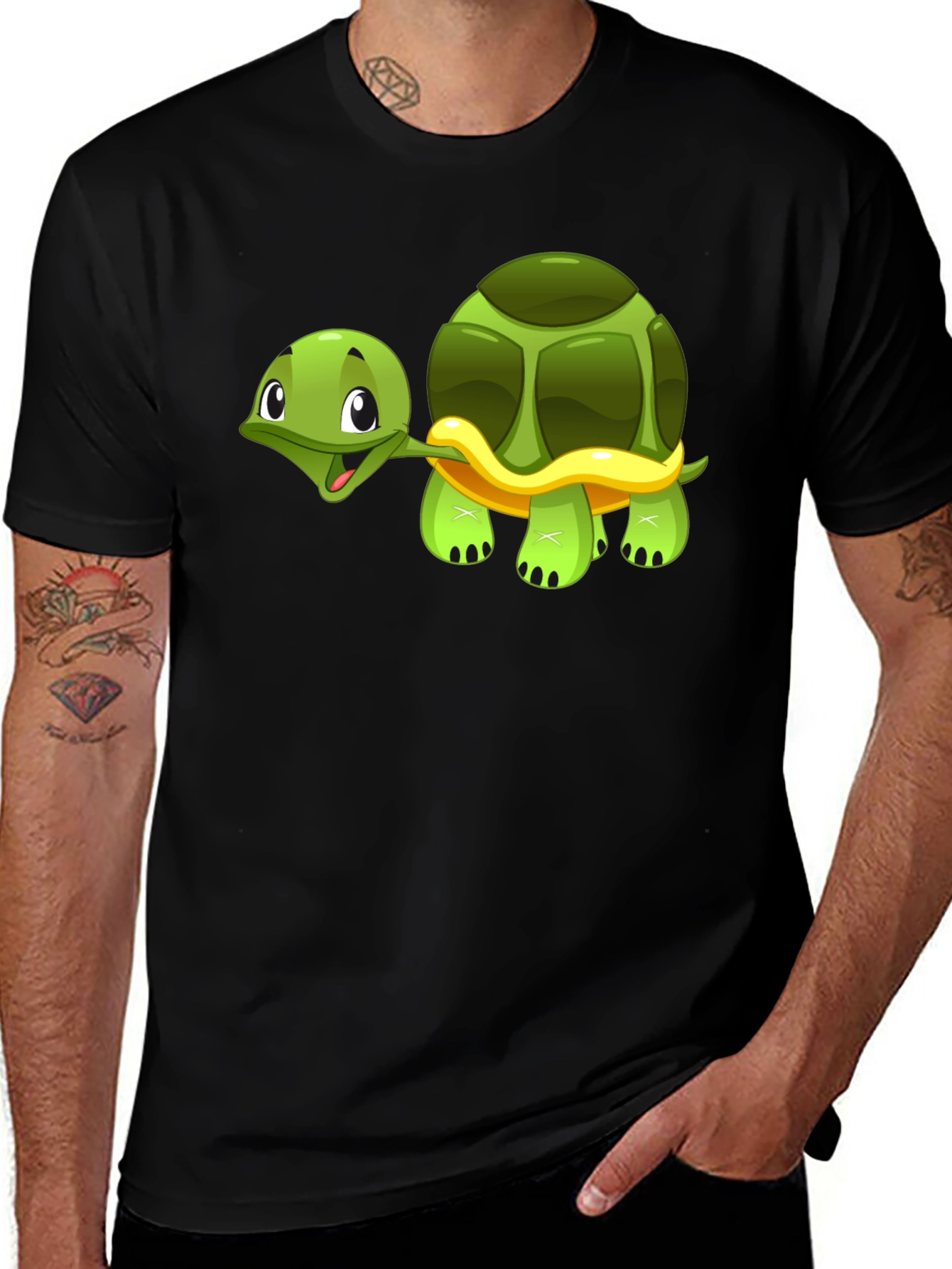 Cute Cartoon Turtle Graphic Black T-Shirt