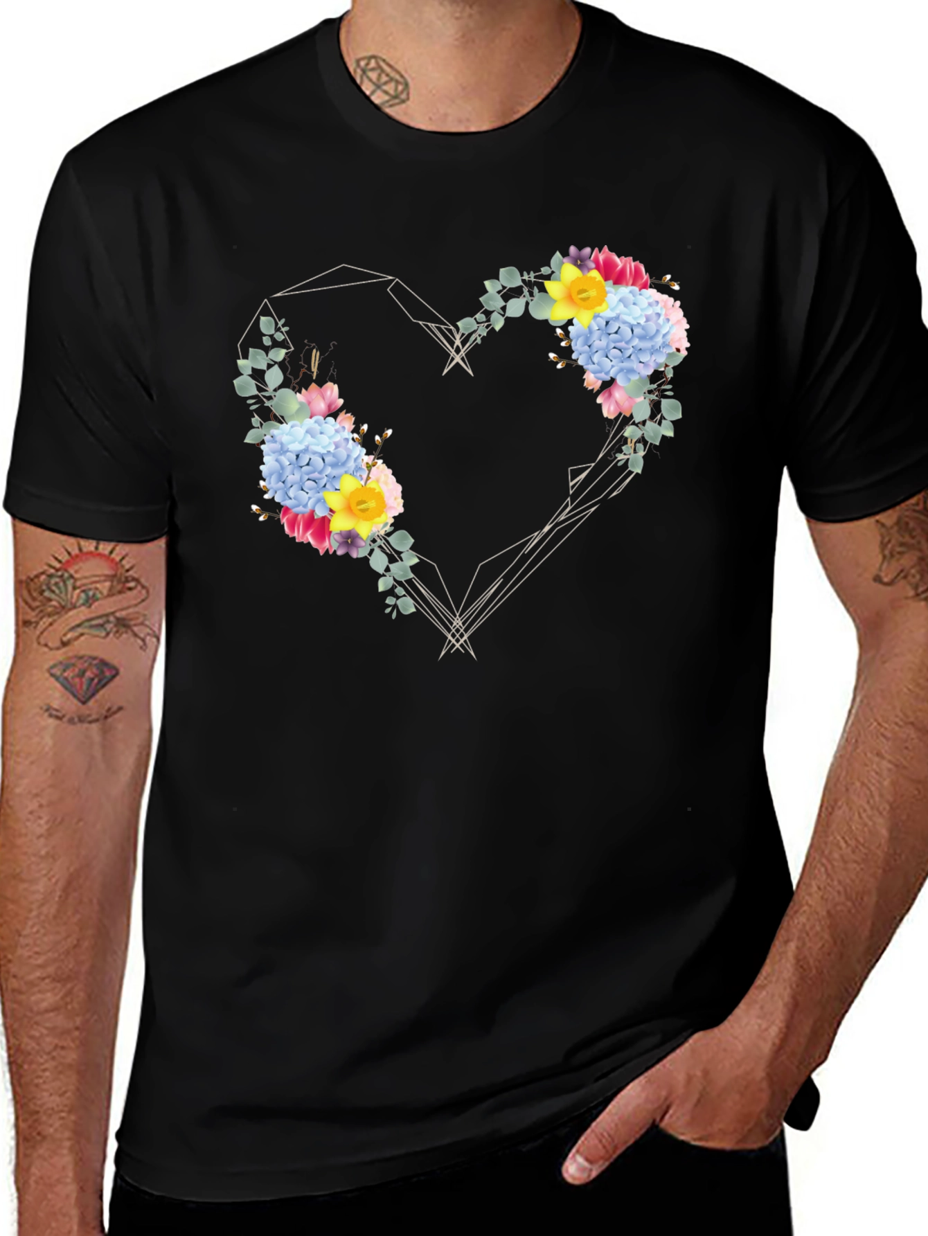 Variant 28 of Floral Heart Graphic Tee - Modern Stylish Black T-Shirt