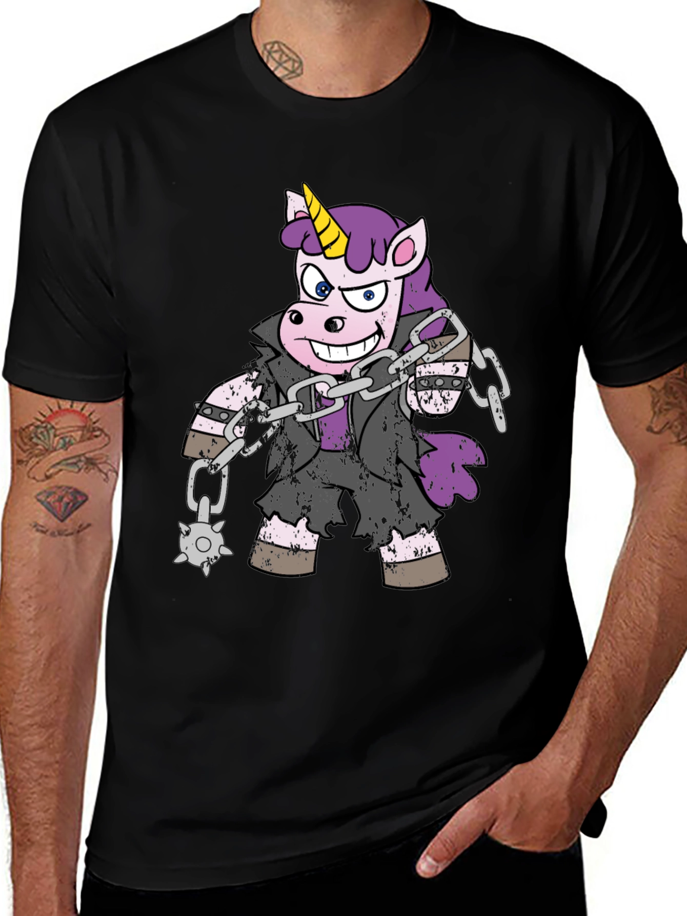 Black Unicorn Biker T-Shirt - Black Cotton Tee main image