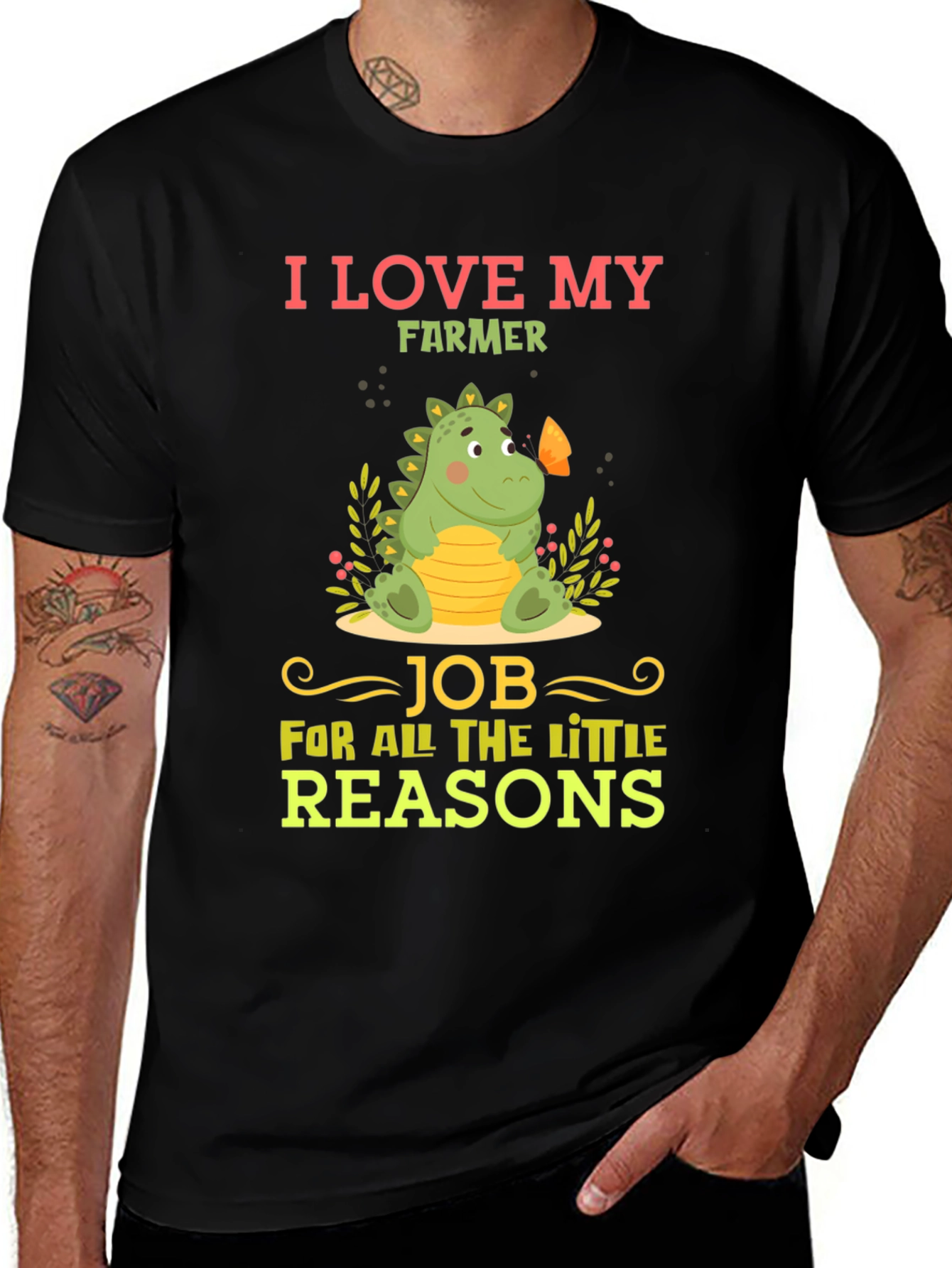 I Love My Farmer T-Shirt Cute Dinosaur Design