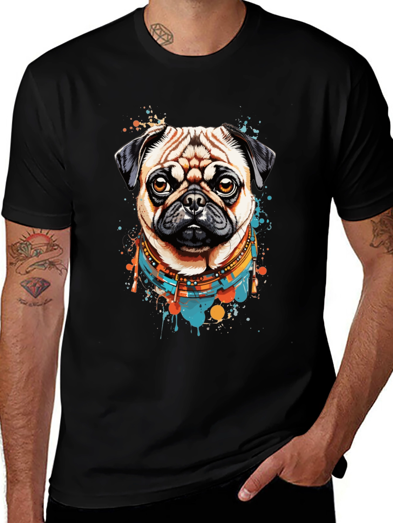 Variant 2 of Pug Portrait T-Shirt - Artistic Dog Design