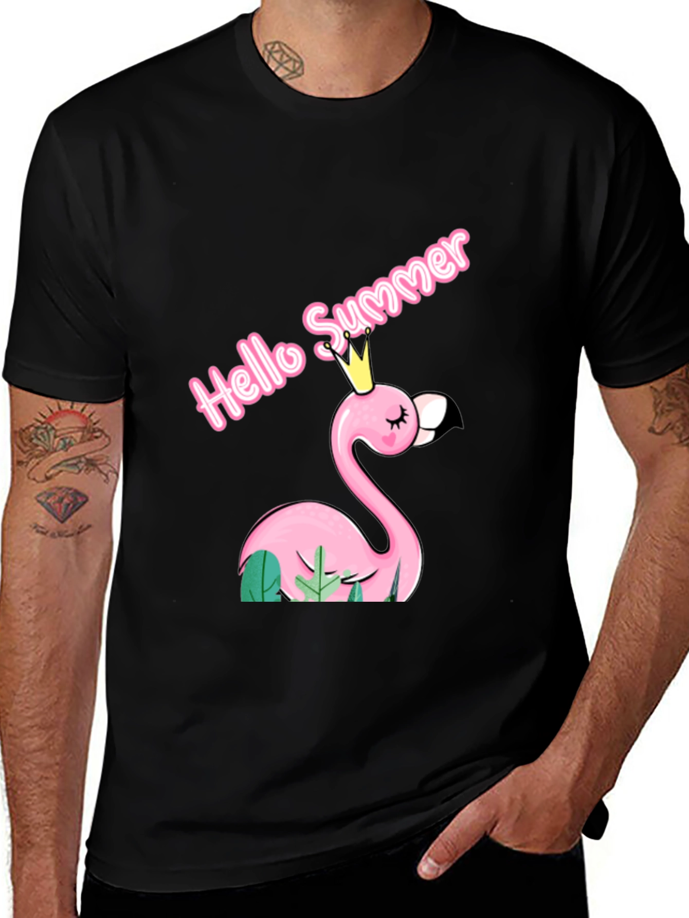 Variant 14 of Hello Summer Flamingo Black Tee