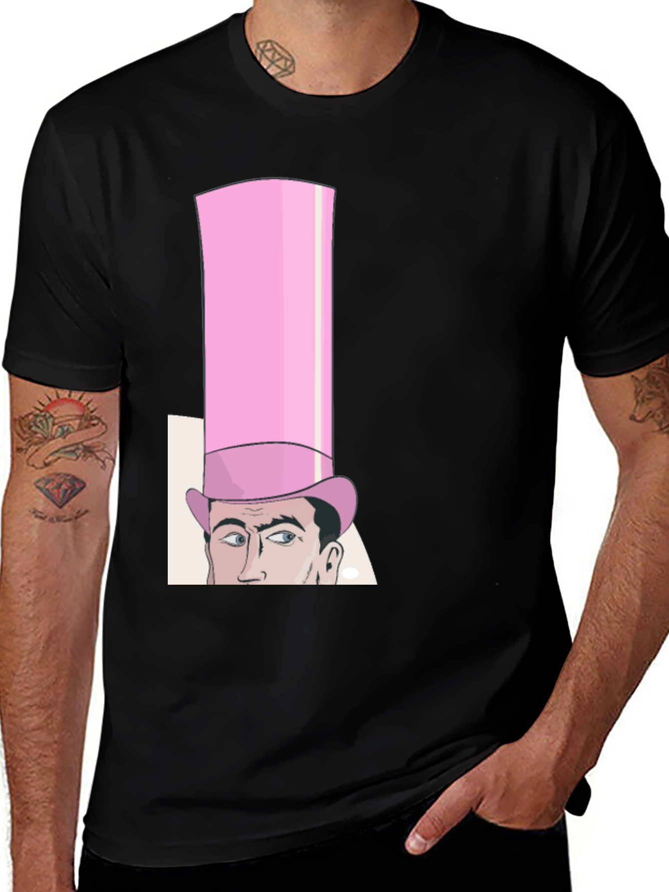 Variant 19 of Pink Top Hat Cartoon Graphic Tee