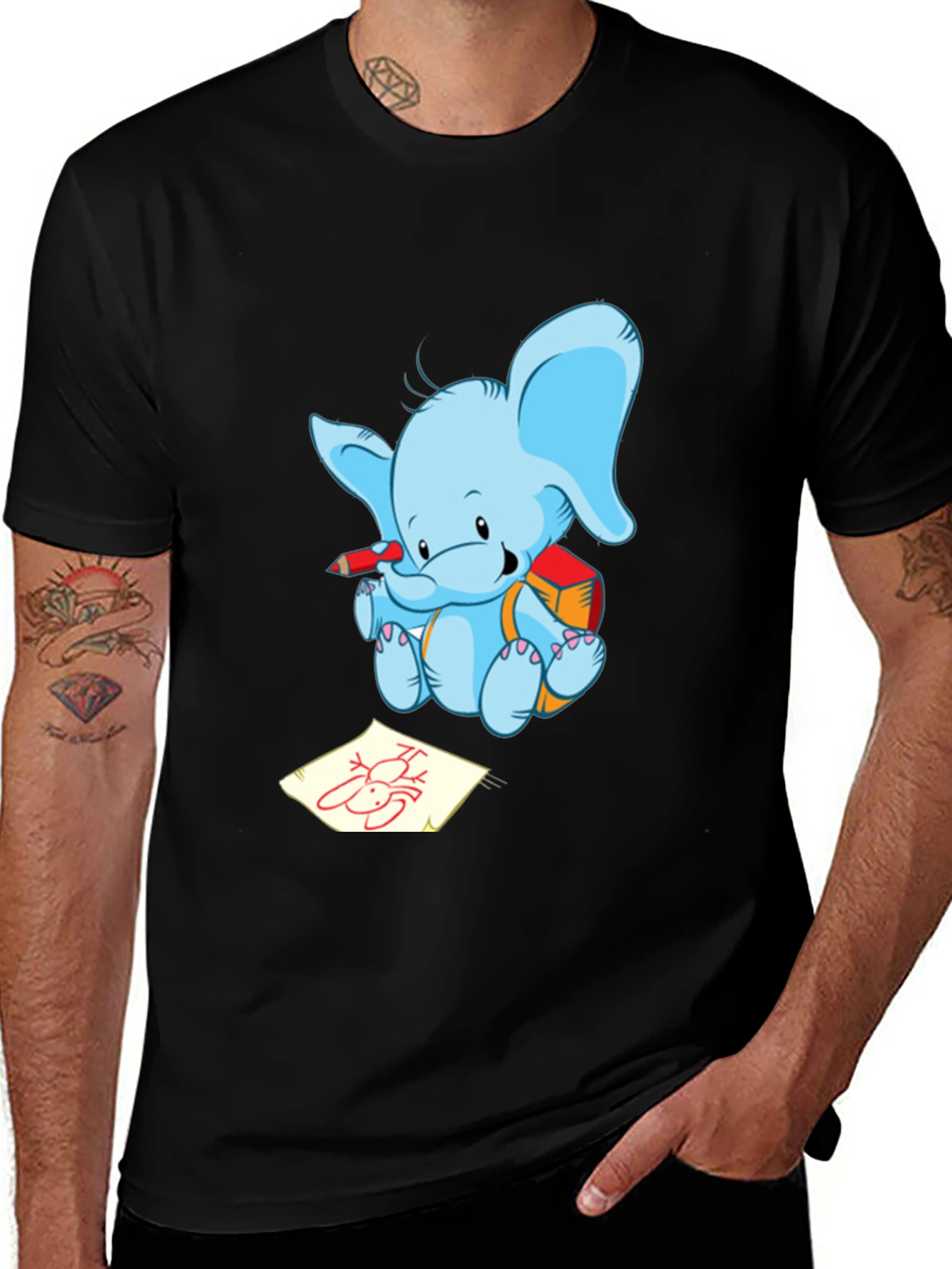 Variant 15 of Cute Elephant Student Black T-Shirt
