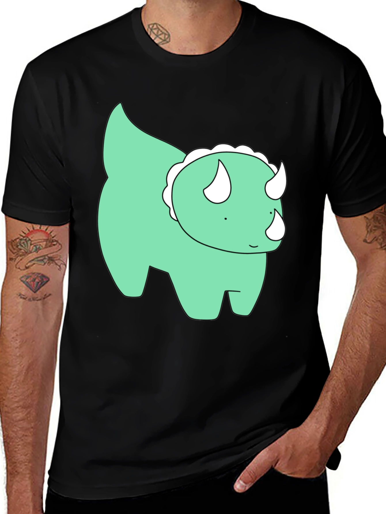 Variant 5 of Cute Dino Graphic Tee - Black Cotton T-Shirt