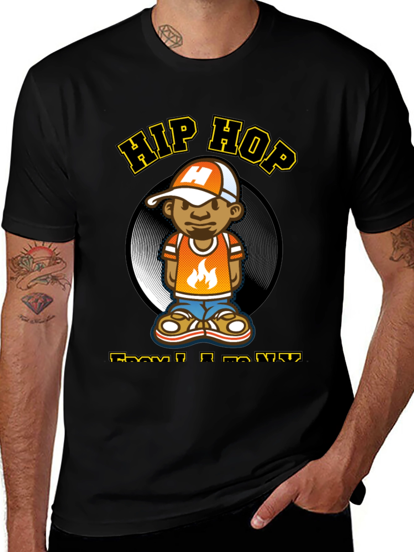 Variant 15 of Hip Hop Cartoon Graphic Black T-Shirt