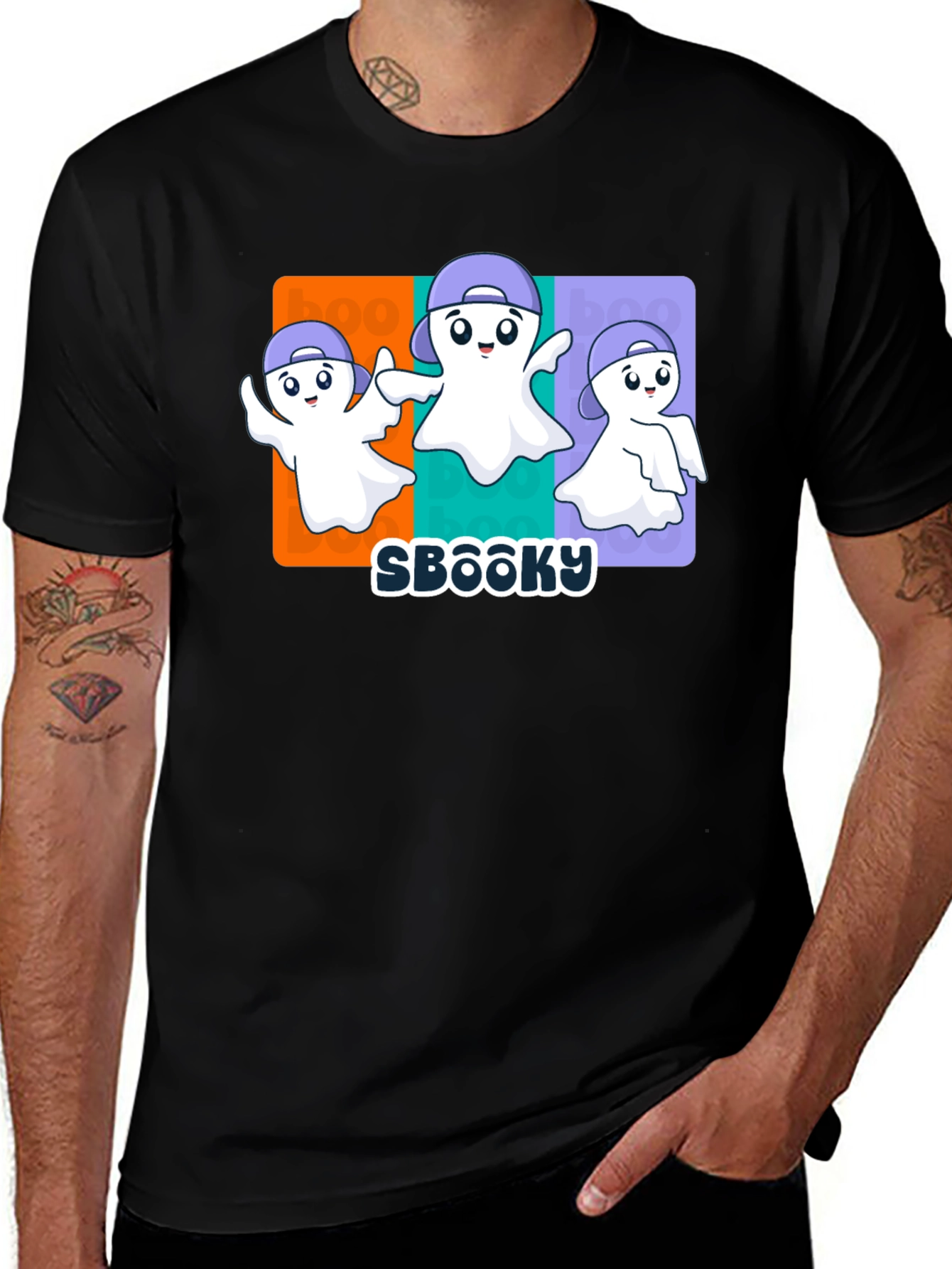 Variant 5 of Spooky Season Ghosts Graphic T-Shirt - Black