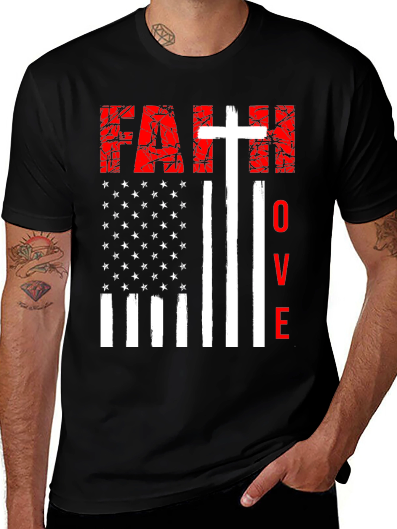 Faith Love American Flag Graphic T-Shirt