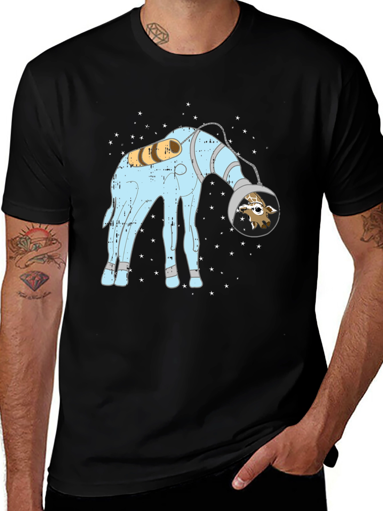 Variant 15 of Giraffe Astronaut Graphic Tee - Cosmic Style