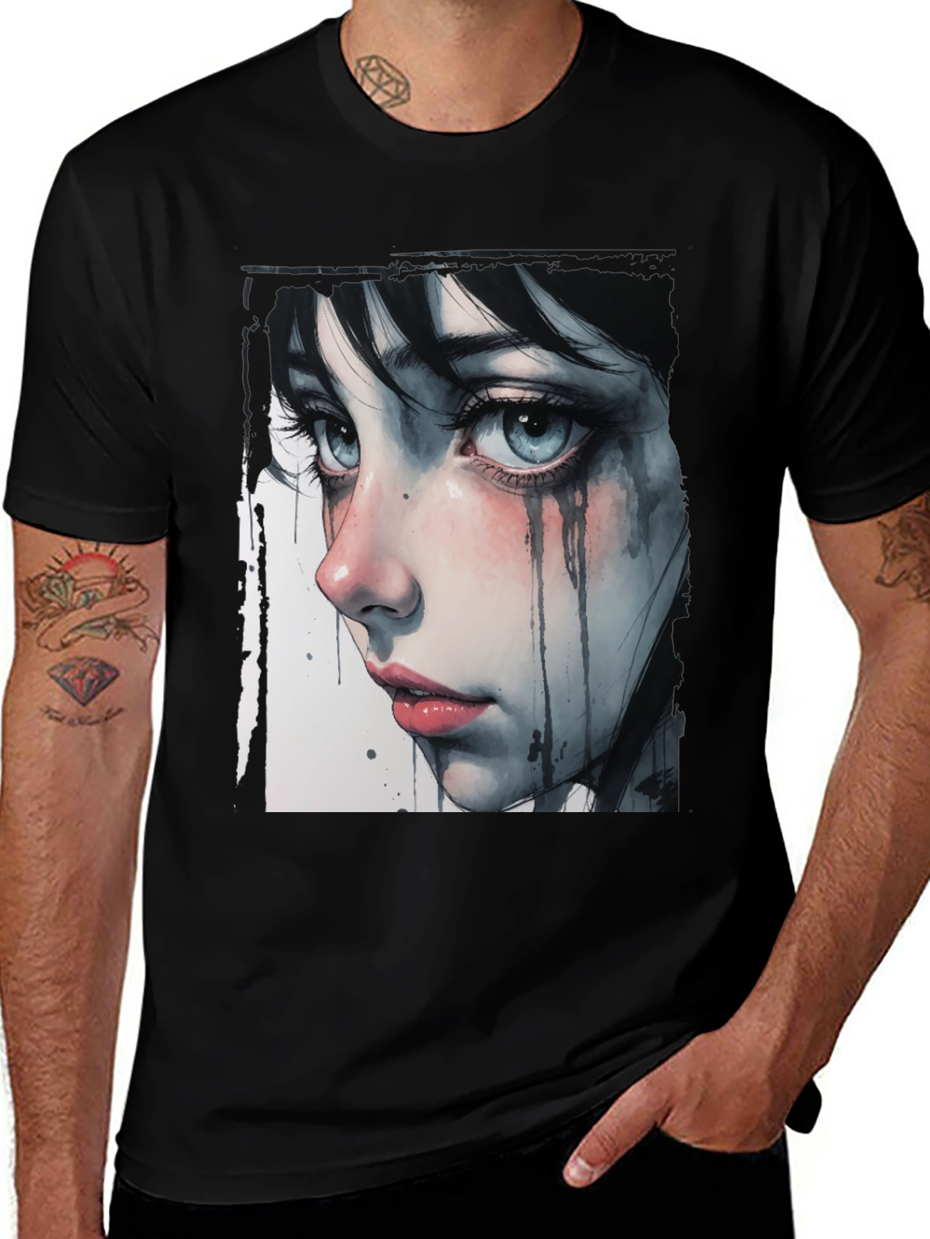 Variant 23 of Anime Girl Graphic Black T-Shirt