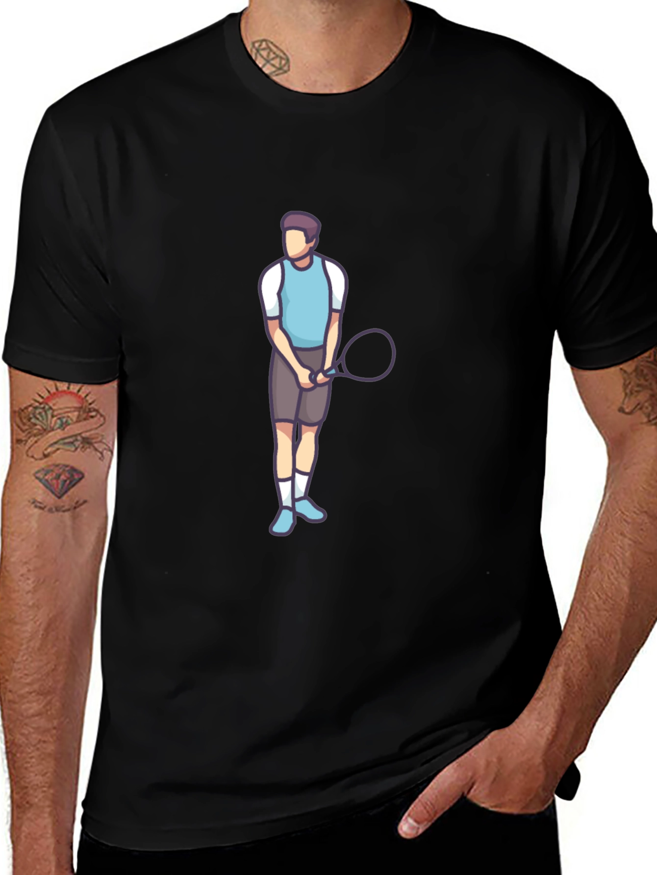 Variant 14 of Tennis Player Graphic Tee - Black Cotton Blend