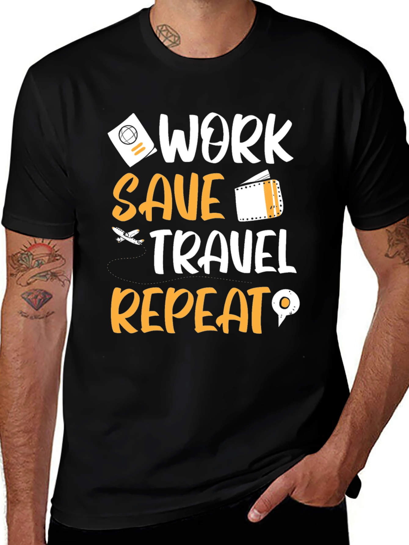 Variant 14 of Work Save Travel Repeat Graphic Tee - Wanderlust Shirt