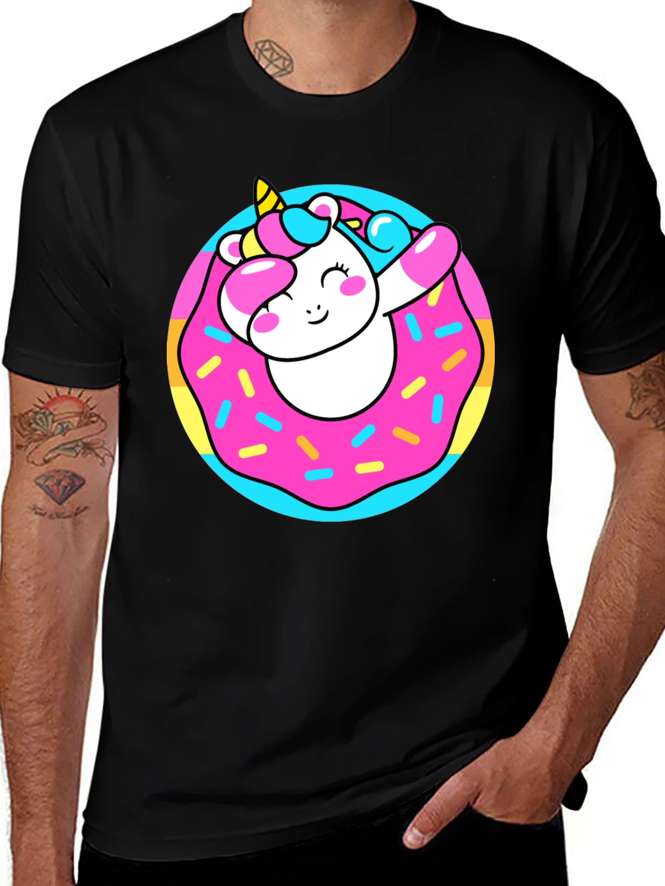 Variant 7 of Unicorn Donut Graphic Tee - Cute & Comfy Black T-Shirt