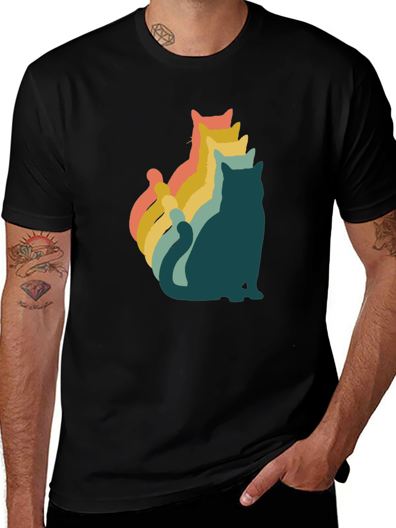 Variant 5 of Retro Cat Silhouette Graphic Tee - Stylish & Unique Design