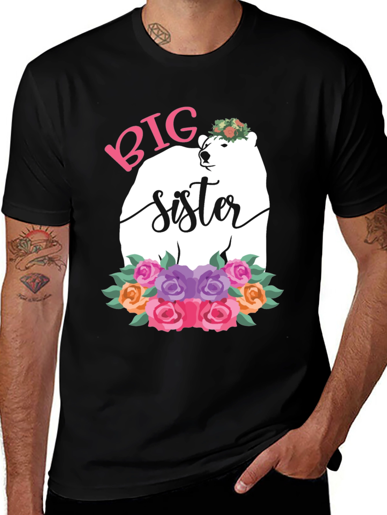 Big Sister Bear Floral T-Shirt