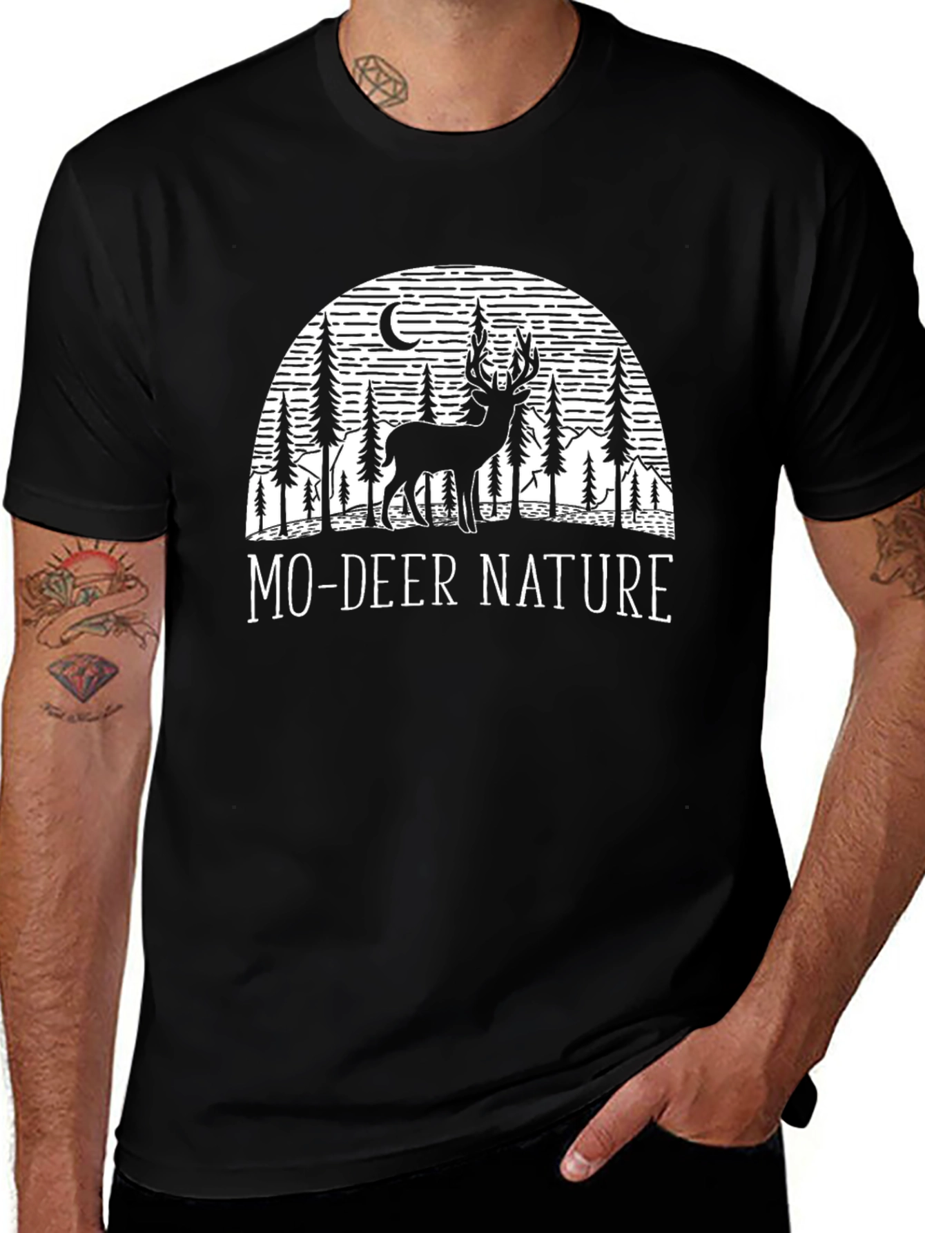 Variant 27 of Mo-Deer Nature Graphic T-Shirt - Unisex Black Tee