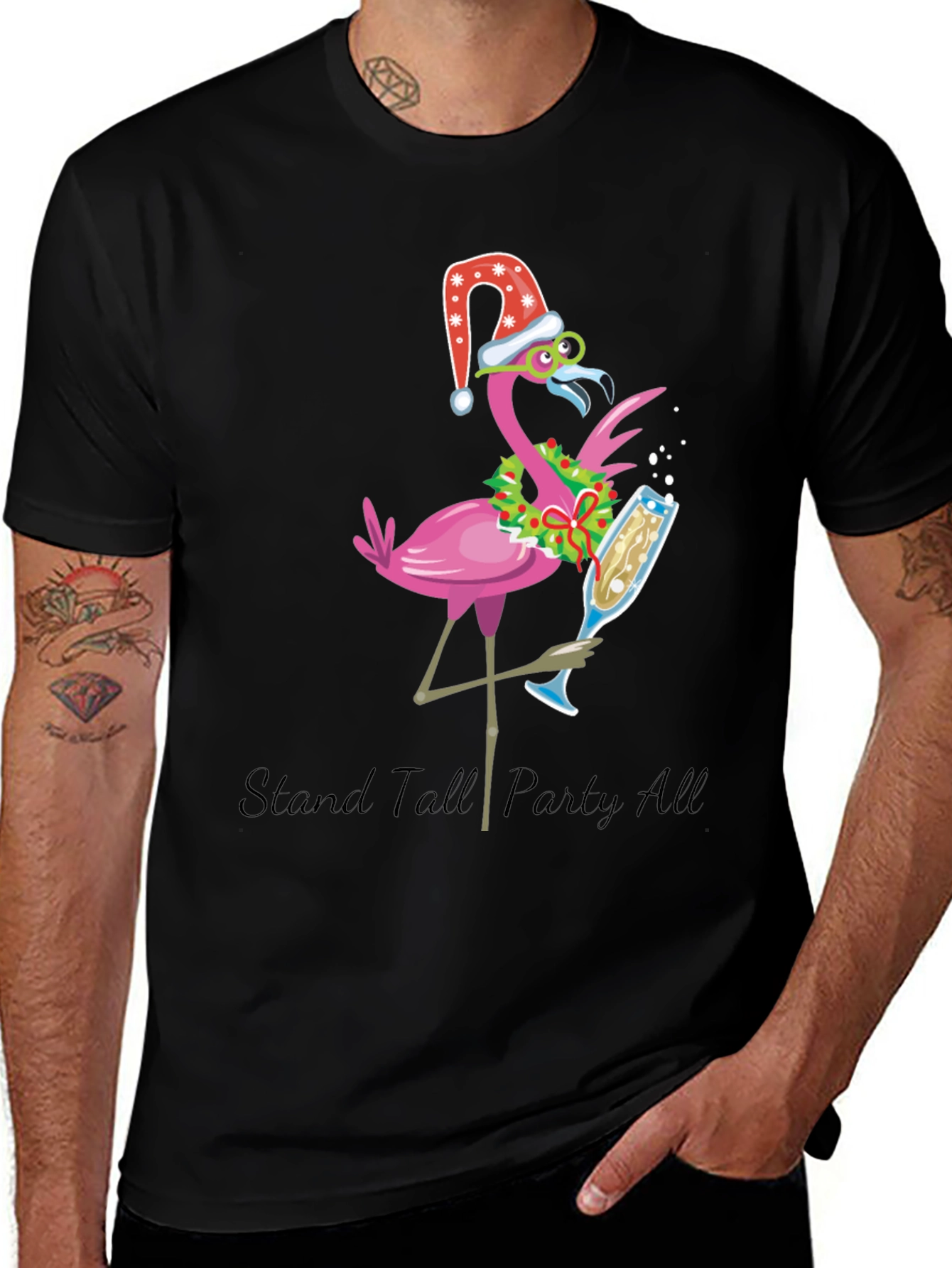Variant 18 of Festive Flamingo T-Shirt: Stand Tall Party All