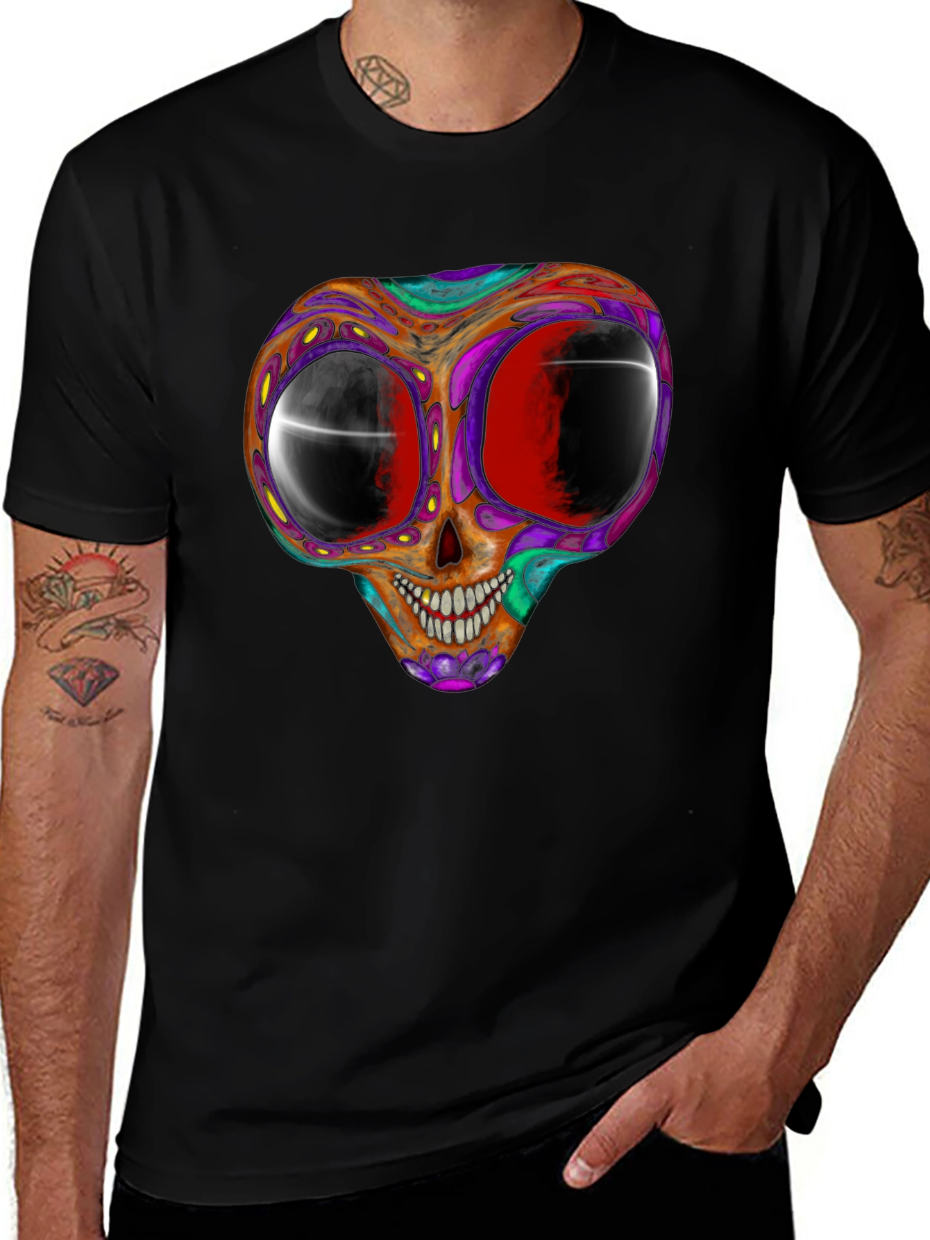 Variant 22 of Psychedelic Skull Graphic Tee - Black