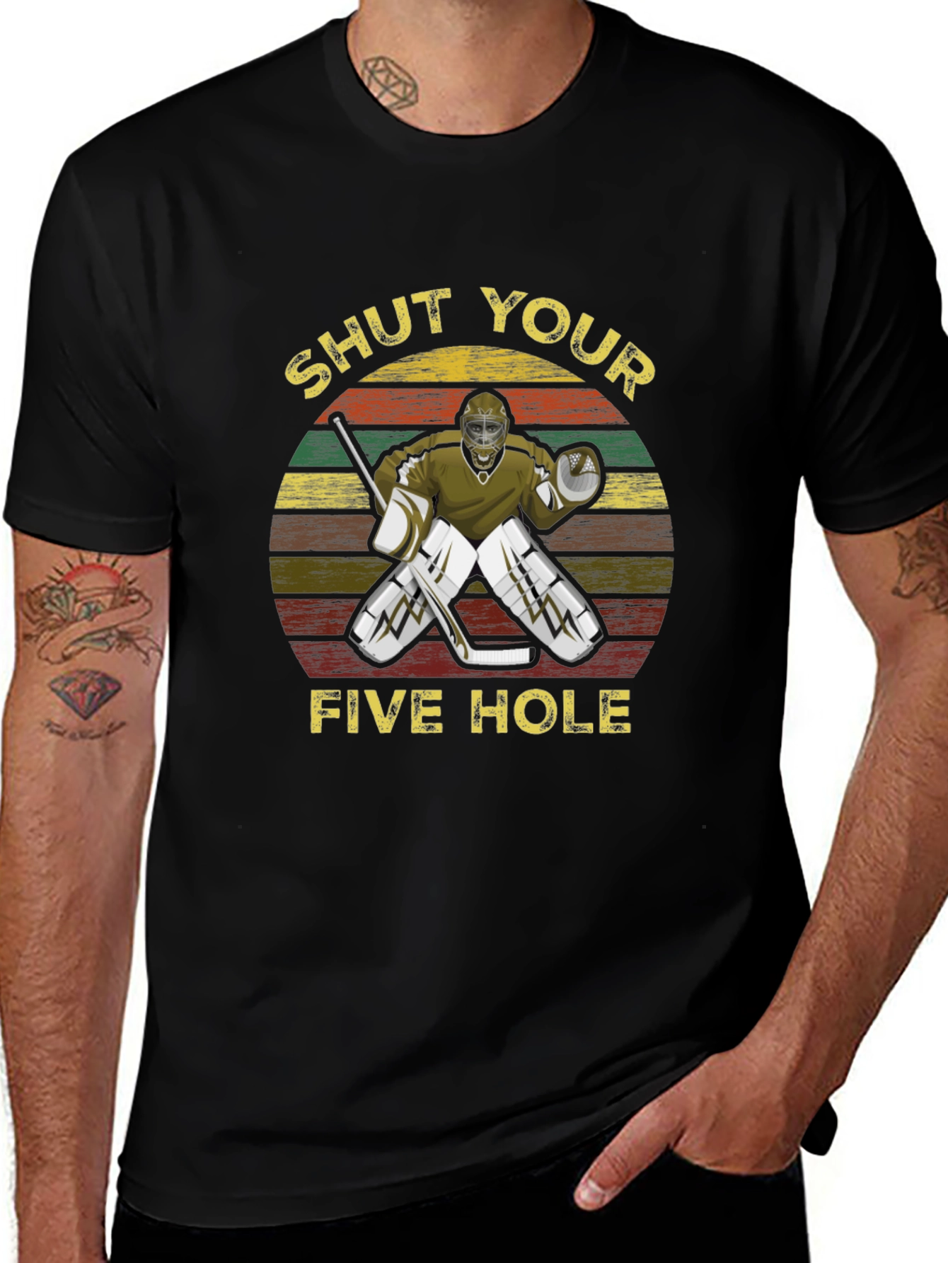 Variant 15 of Shut Your Five Hole T-Shirt: Hockey Goalie Tee