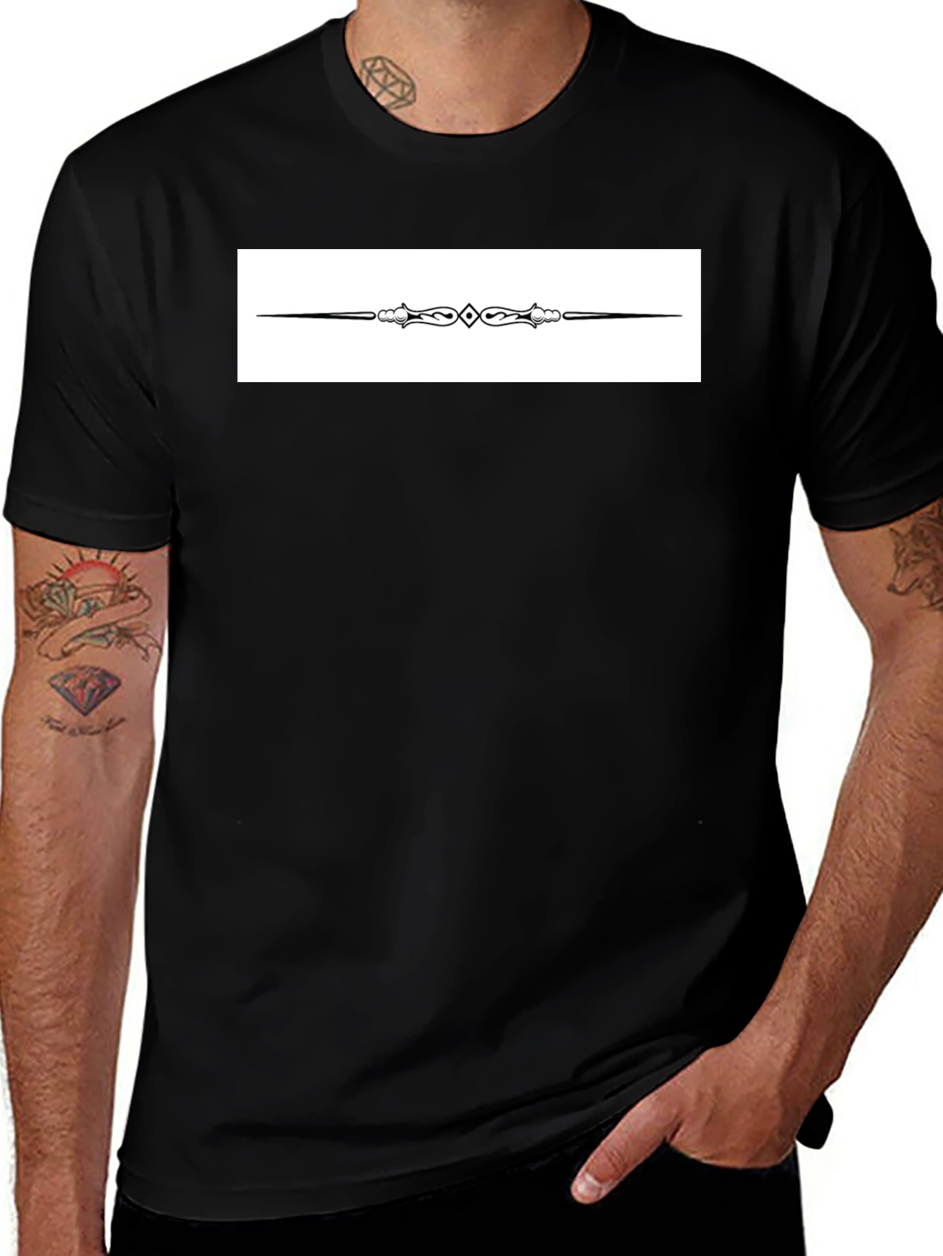 Variant 15 of Elegant Black T-Shirt with Ornate Divider Design